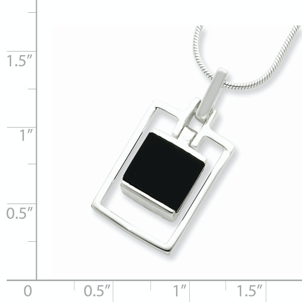 Sterling Silver Rhodium-plated Square Onyx Pendant Necklace