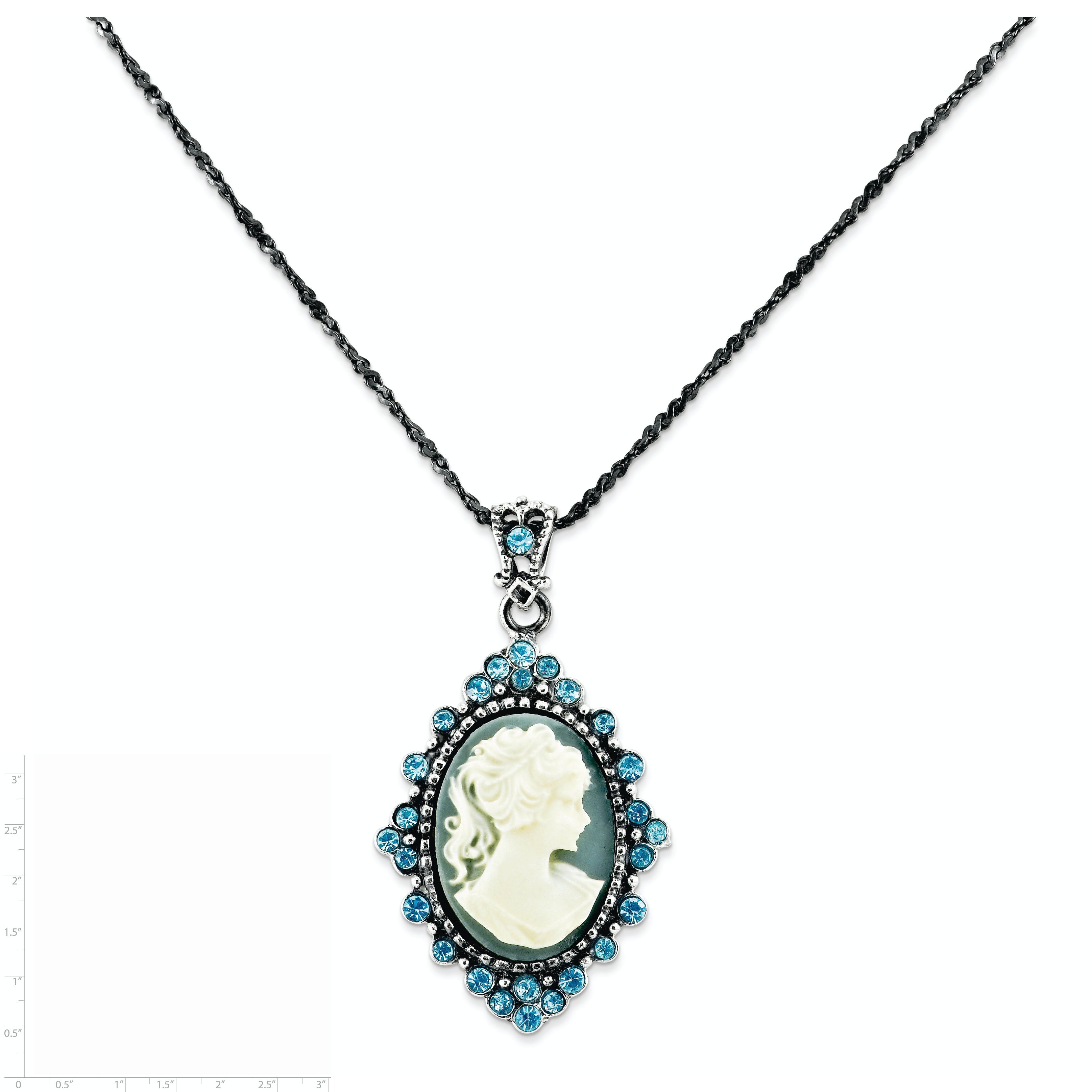 Sterling Silver Antiqued with Crystal Resin Cameo 16 inch Necklace