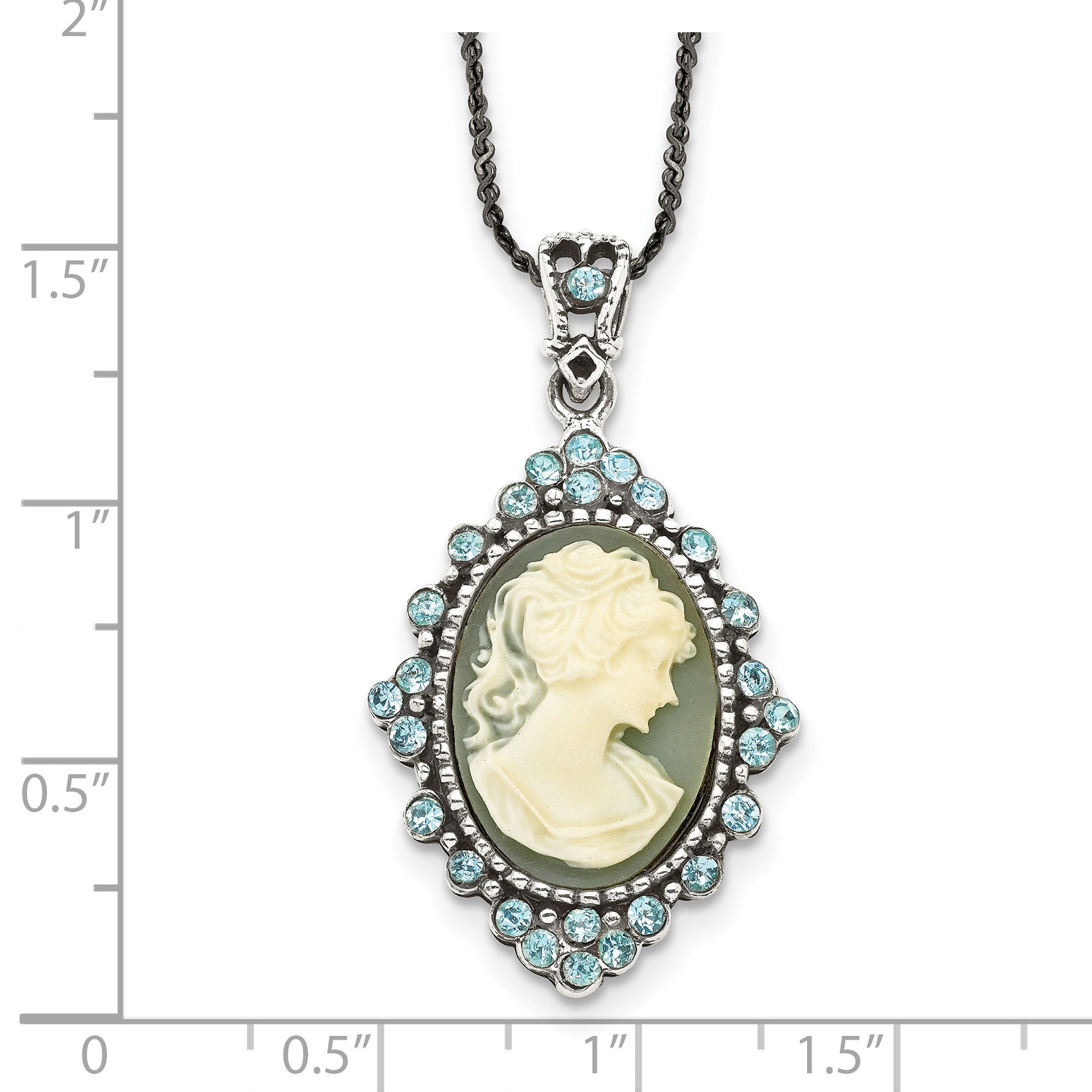 Sterling Silver Antiqued with Crystal Resin Cameo 16 inch Necklace