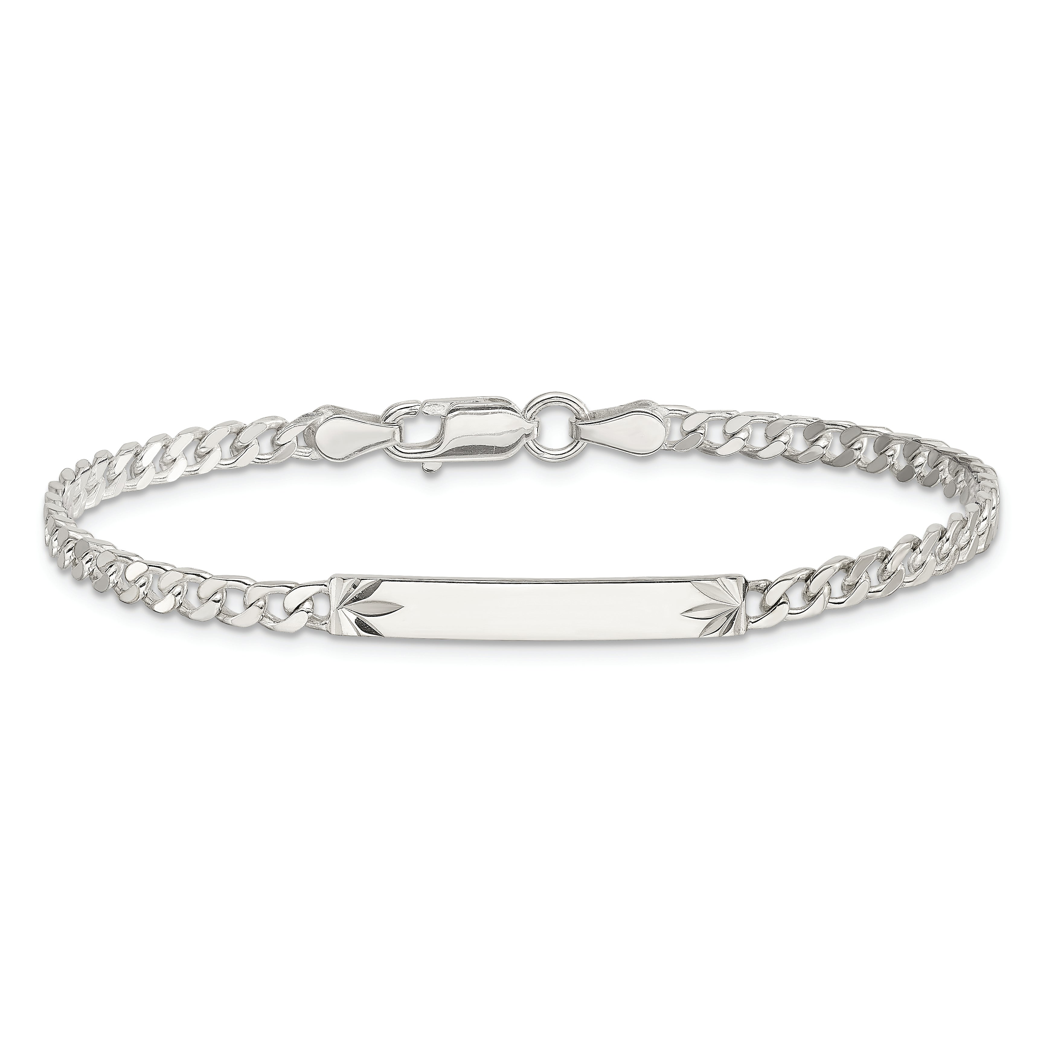 Sterling Silver Polished Engraveable Curb Link ID Bracelet