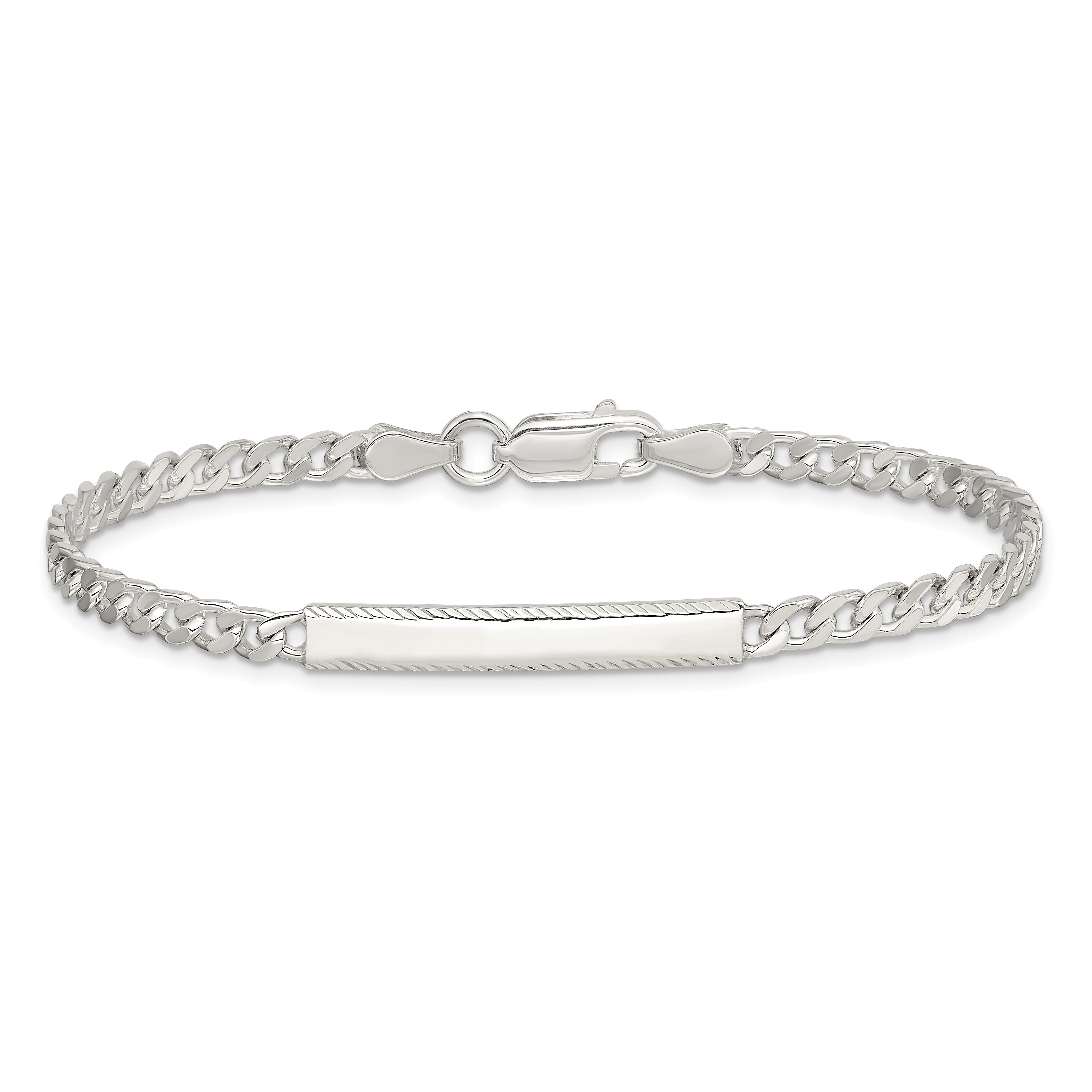 Sterling Silver Diamond-cut Engraveable Curb Link ID Bracelet