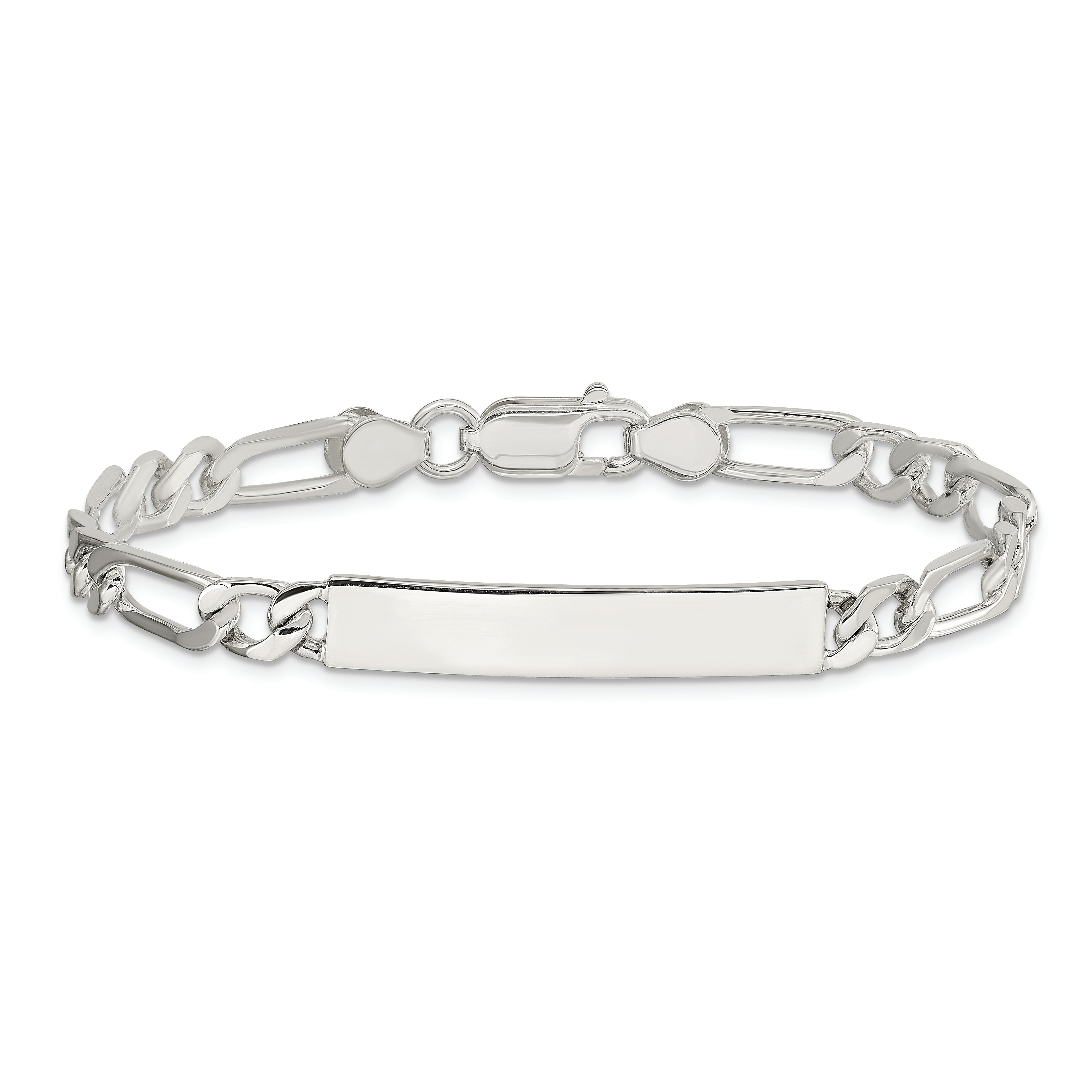 Sterling Silver 7inch Polished Engraveable Figaro Link ID Bracelet