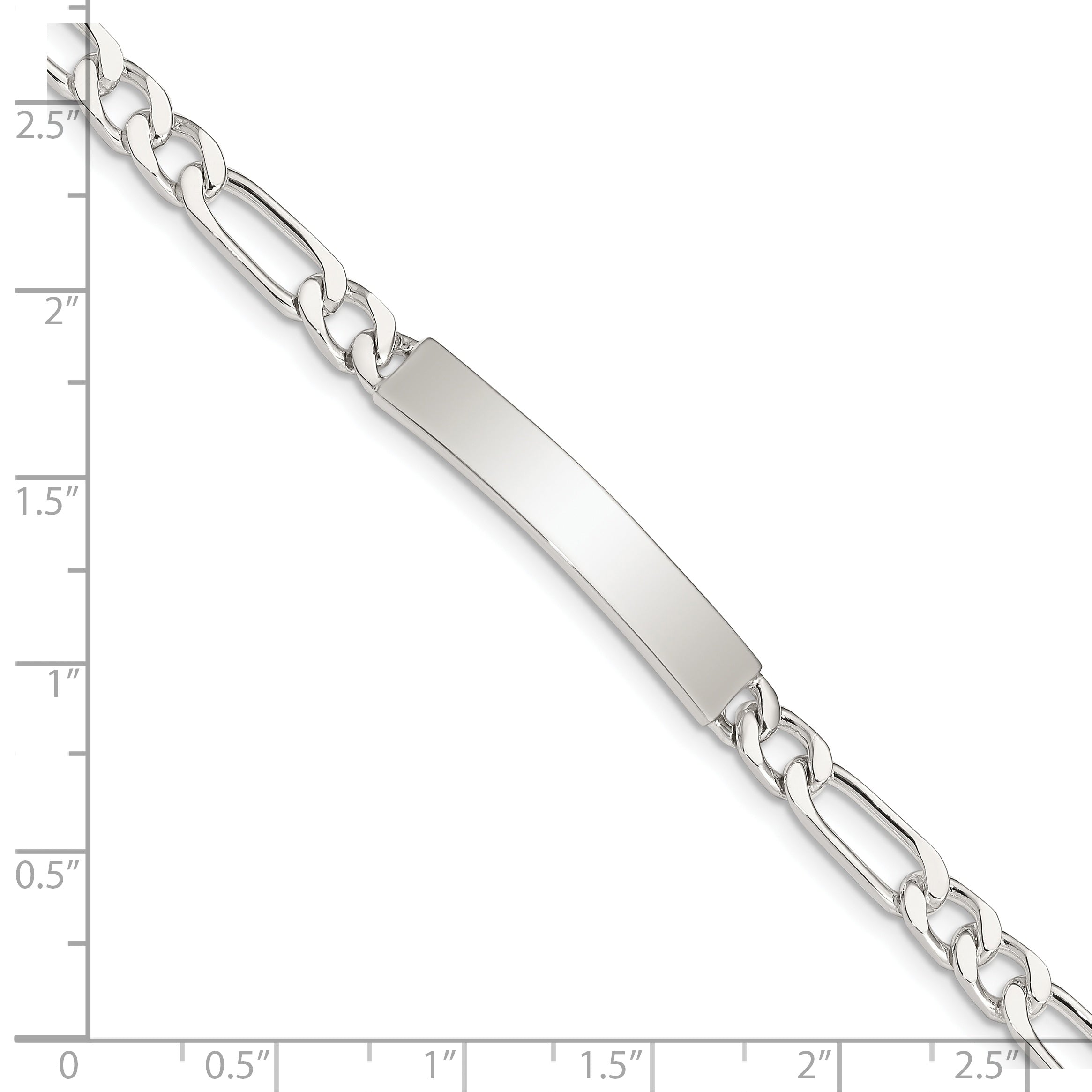 Sterling Silver 7inch Polished Engraveable Figaro Link ID Bracelet
