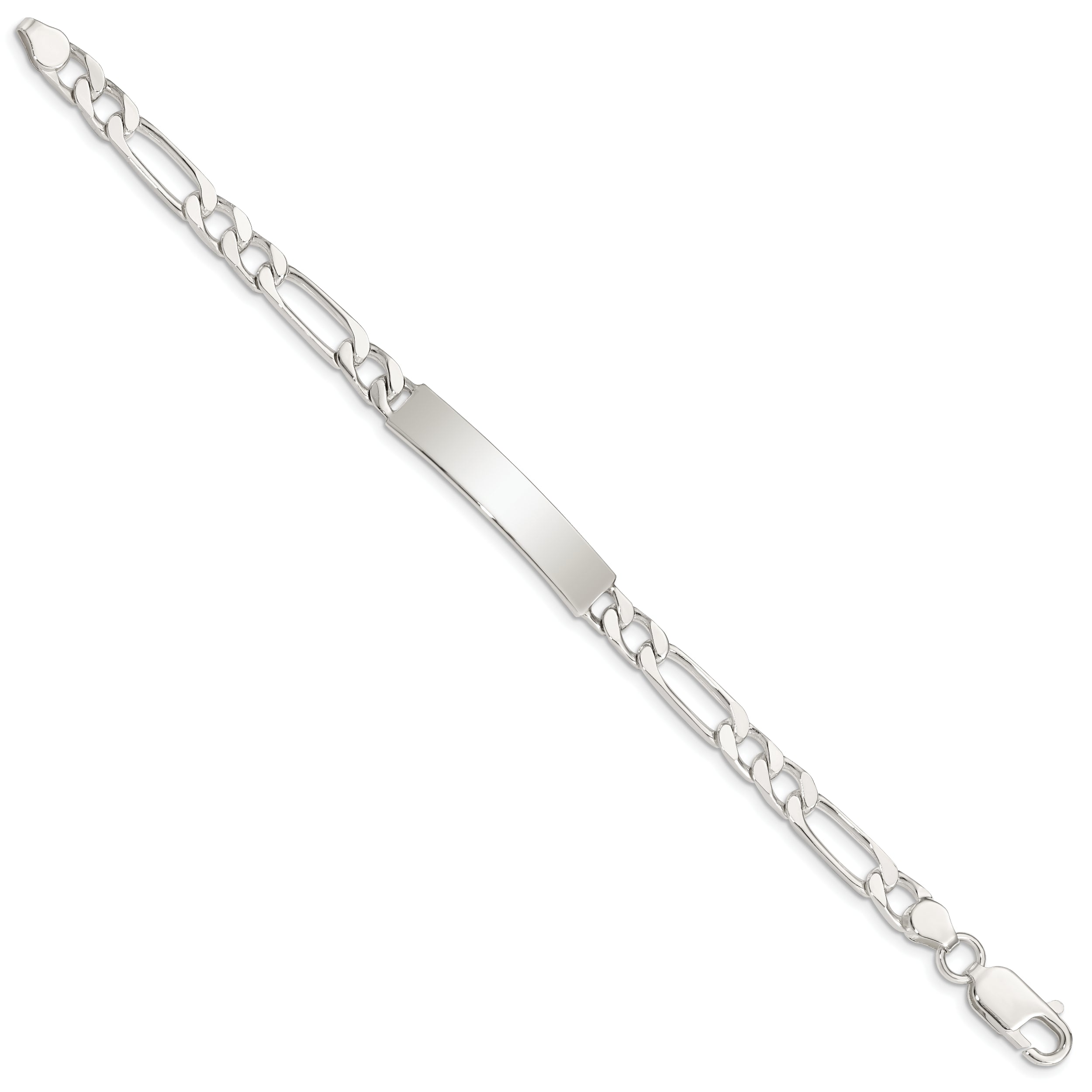 Sterling Silver 7inch Polished Engraveable Figaro Link ID Bracelet