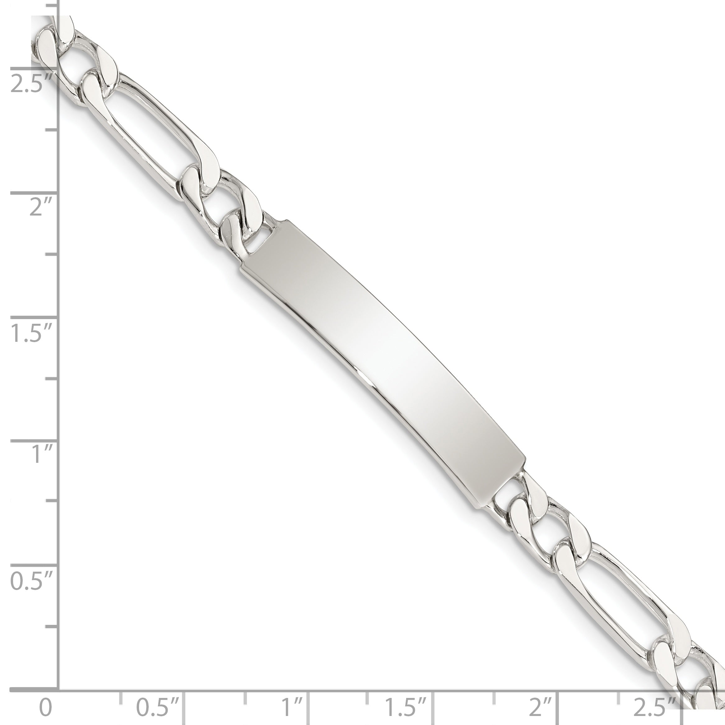 Sterling Silver 7inch Polished Engraveable Figaro Link ID Bracelet