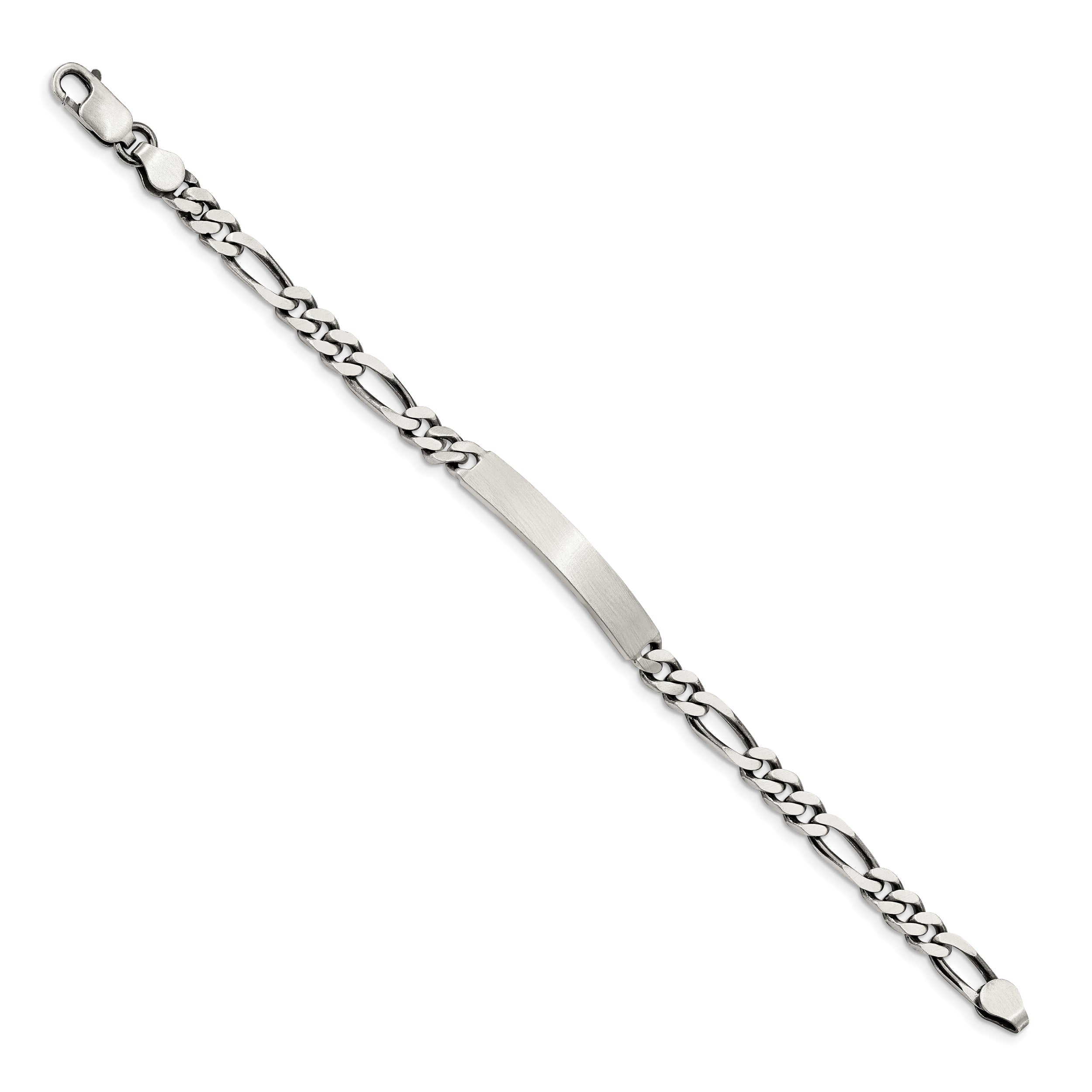 Sterling Silver 7inch Engraveable Antiqued Figaro Link ID Bracelet