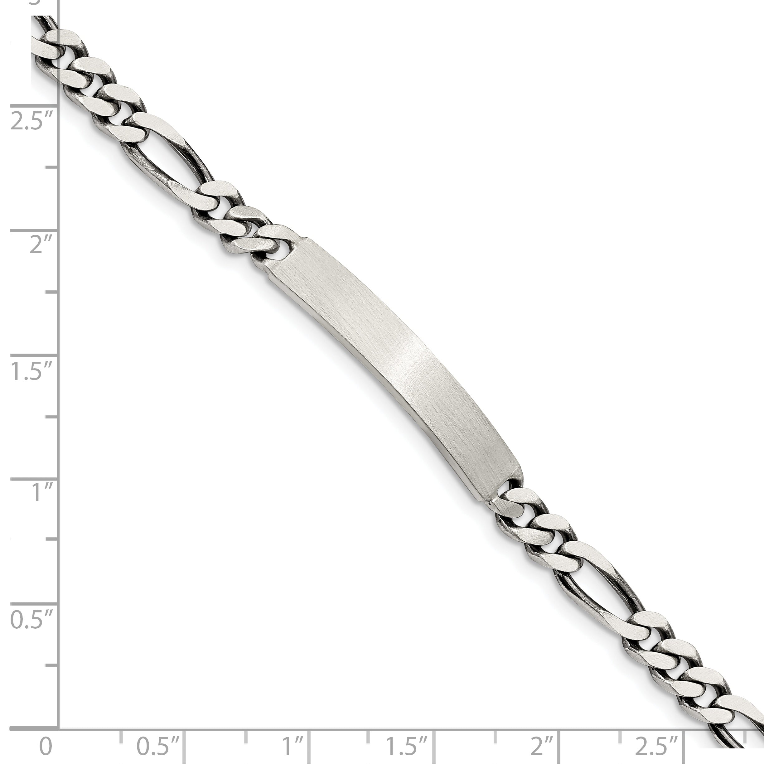 Sterling Silver 7inch Engraveable Antiqued Figaro Link ID Bracelet
