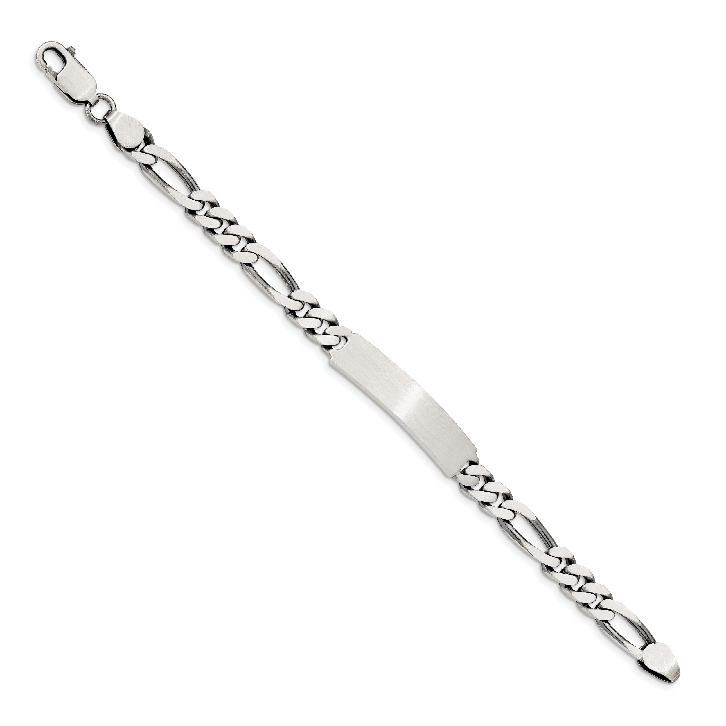 Sterling Silver 8inch Engraveable Antiqued Figaro Link ID Bracelet