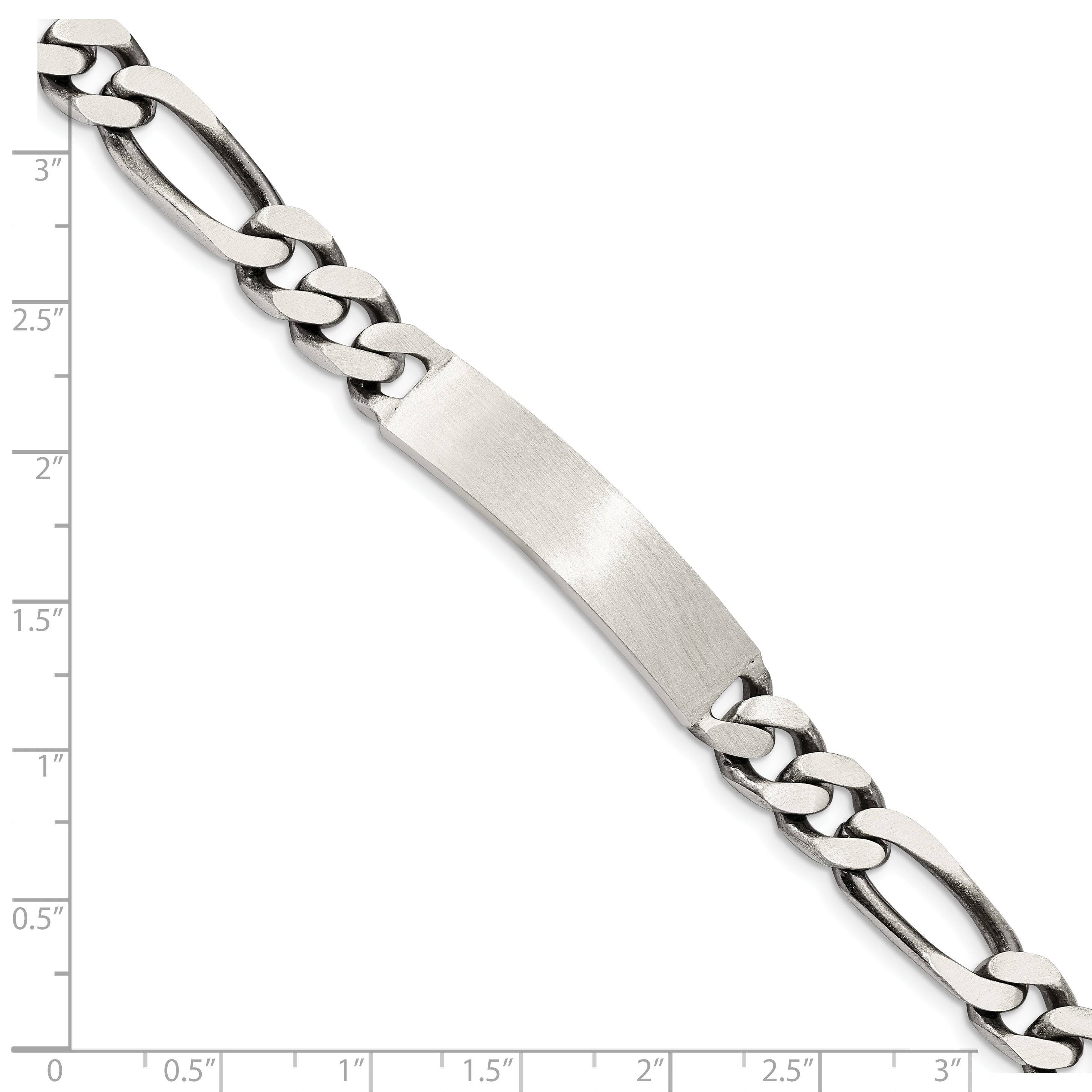 Sterling Silver 8inch Engraveable Antiqued Figaro Link ID Bracelet