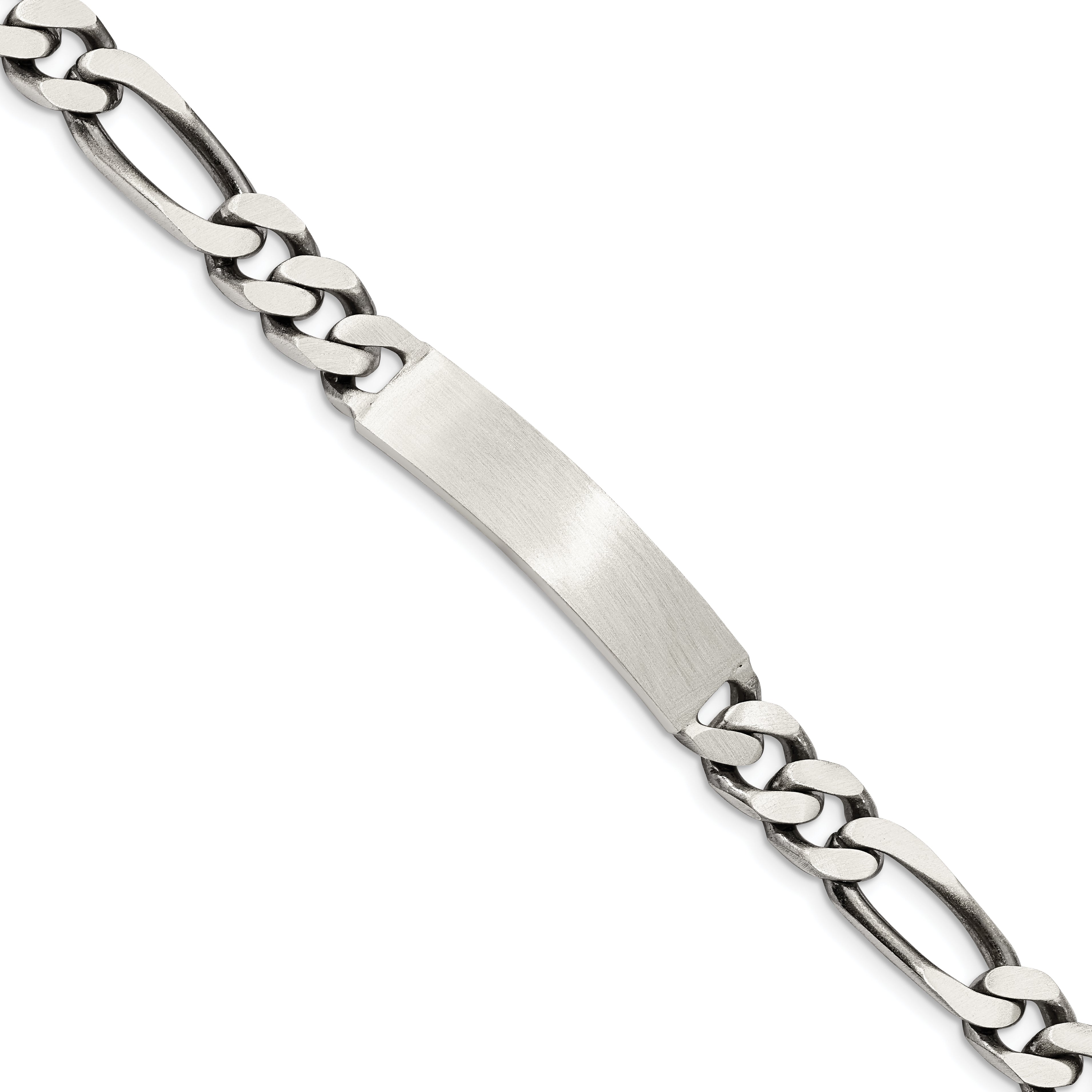 Sterling Silver 8inch Engraveable Antiqued Figaro Link ID Bracelet