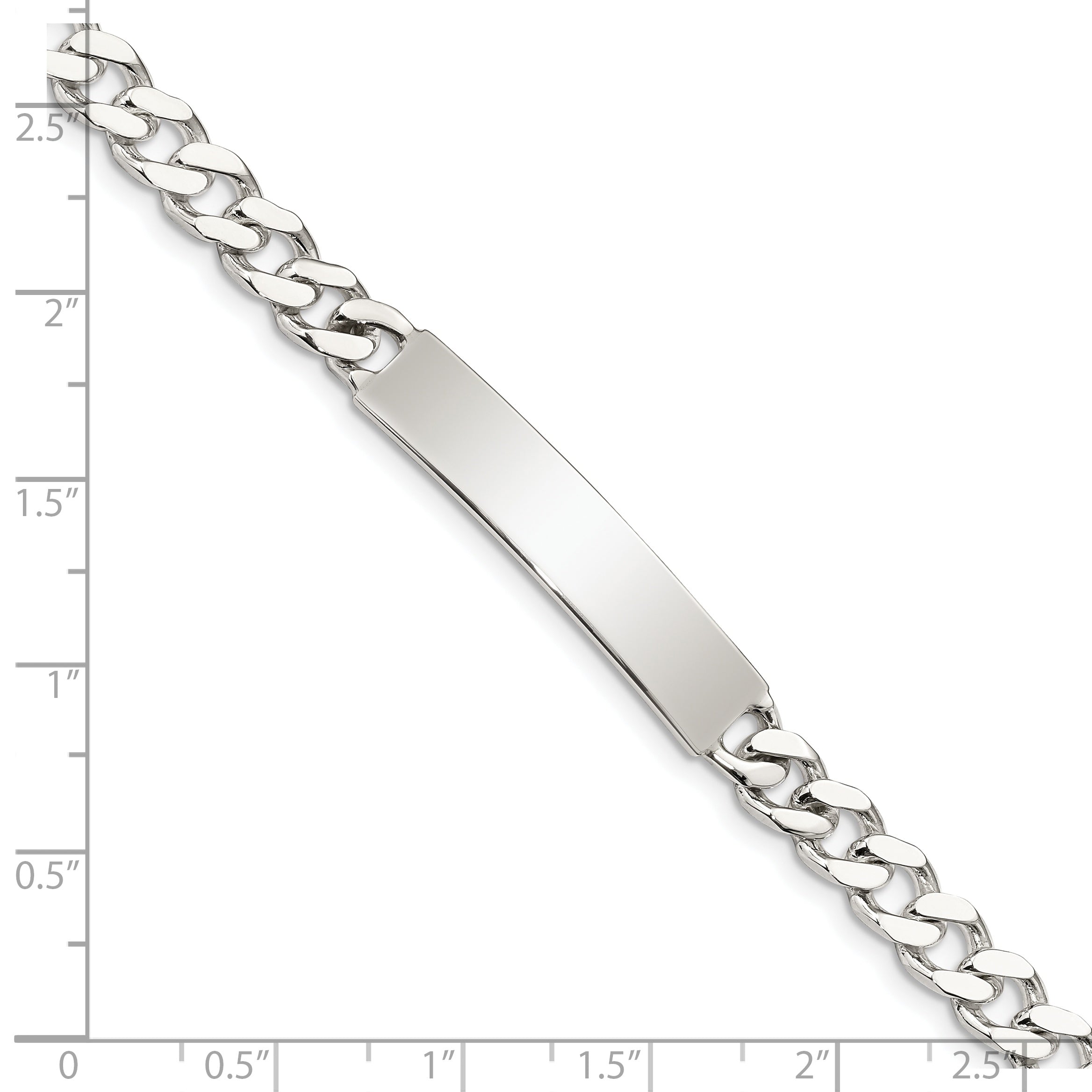 Sterling Silver Polished Engraveable Curb Link ID Bracelet