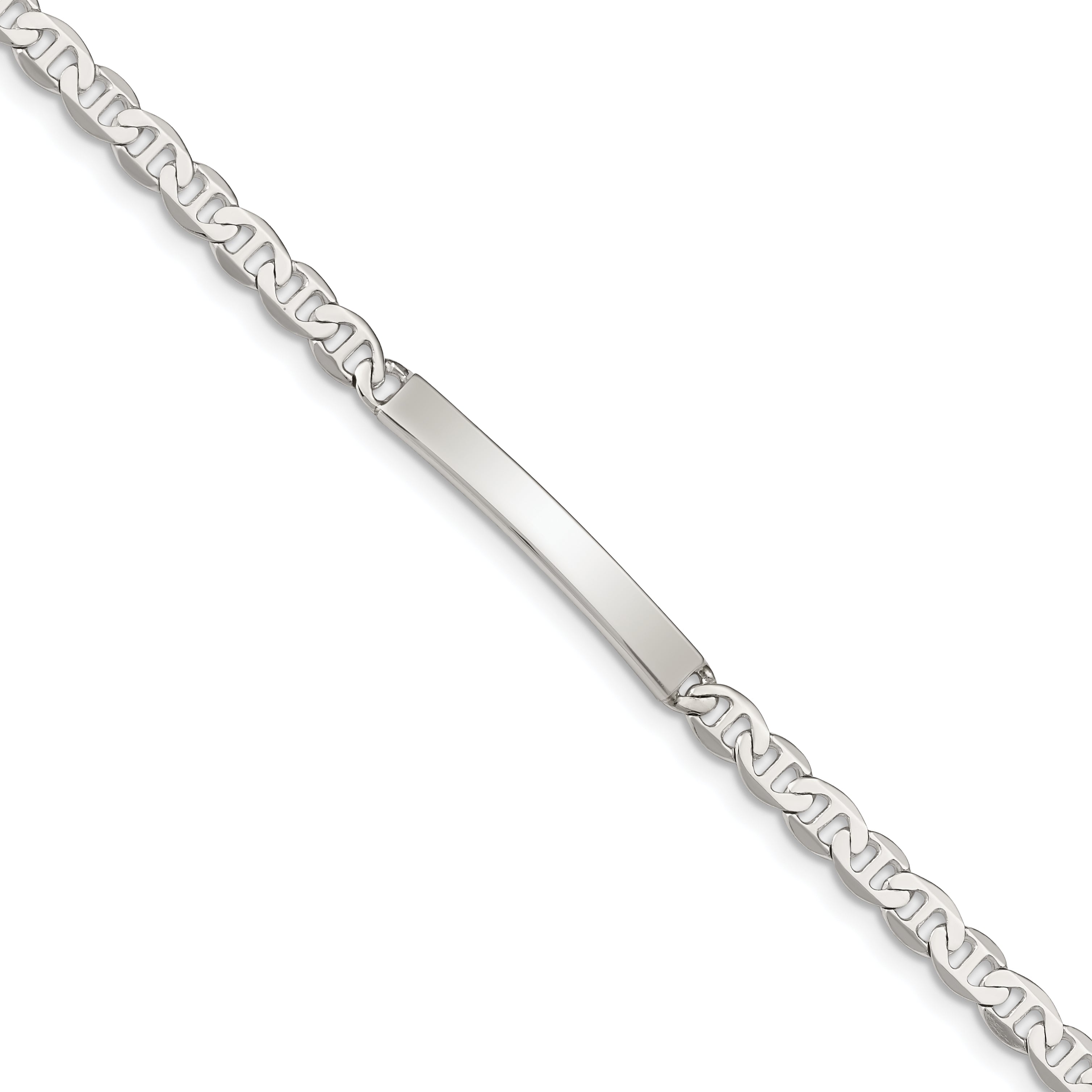 Sterling Silver Polished Engraveable Anchor Link ID Bracelet