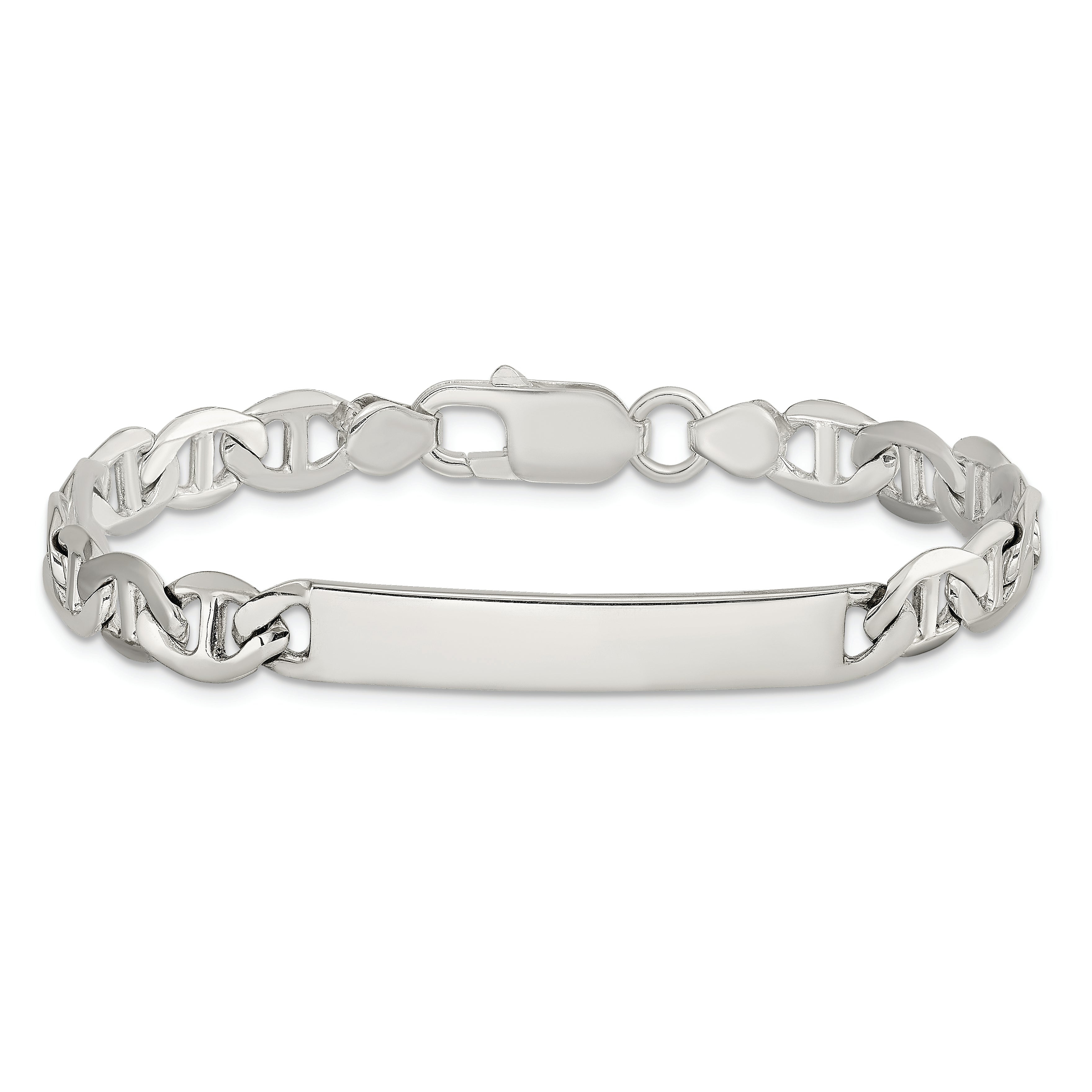 Sterling Silver Polished Engraveable Anchor Link ID Bracelet