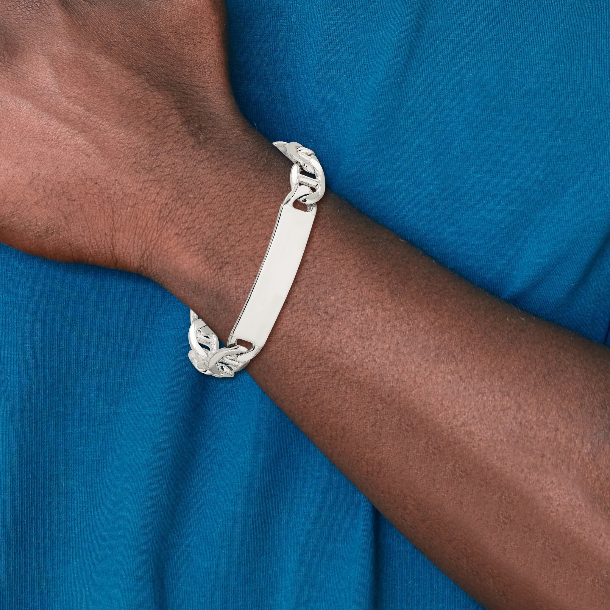 Sterling Silver 8.5inch Polished Engraveable Anchor Link ID Bracelet