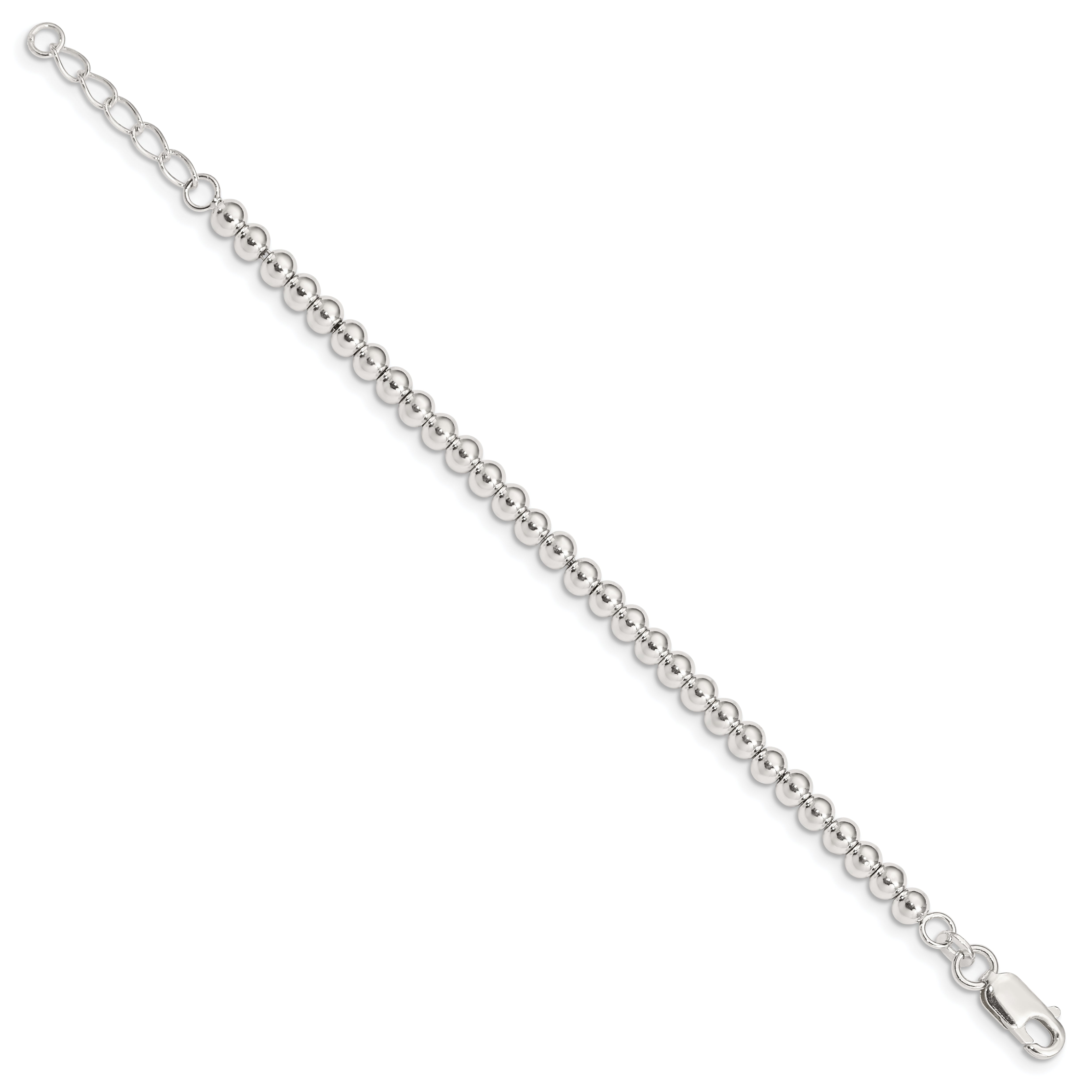 Sterling Silver Polished Beaded Chain with 1in Ext. Children's Bracelet