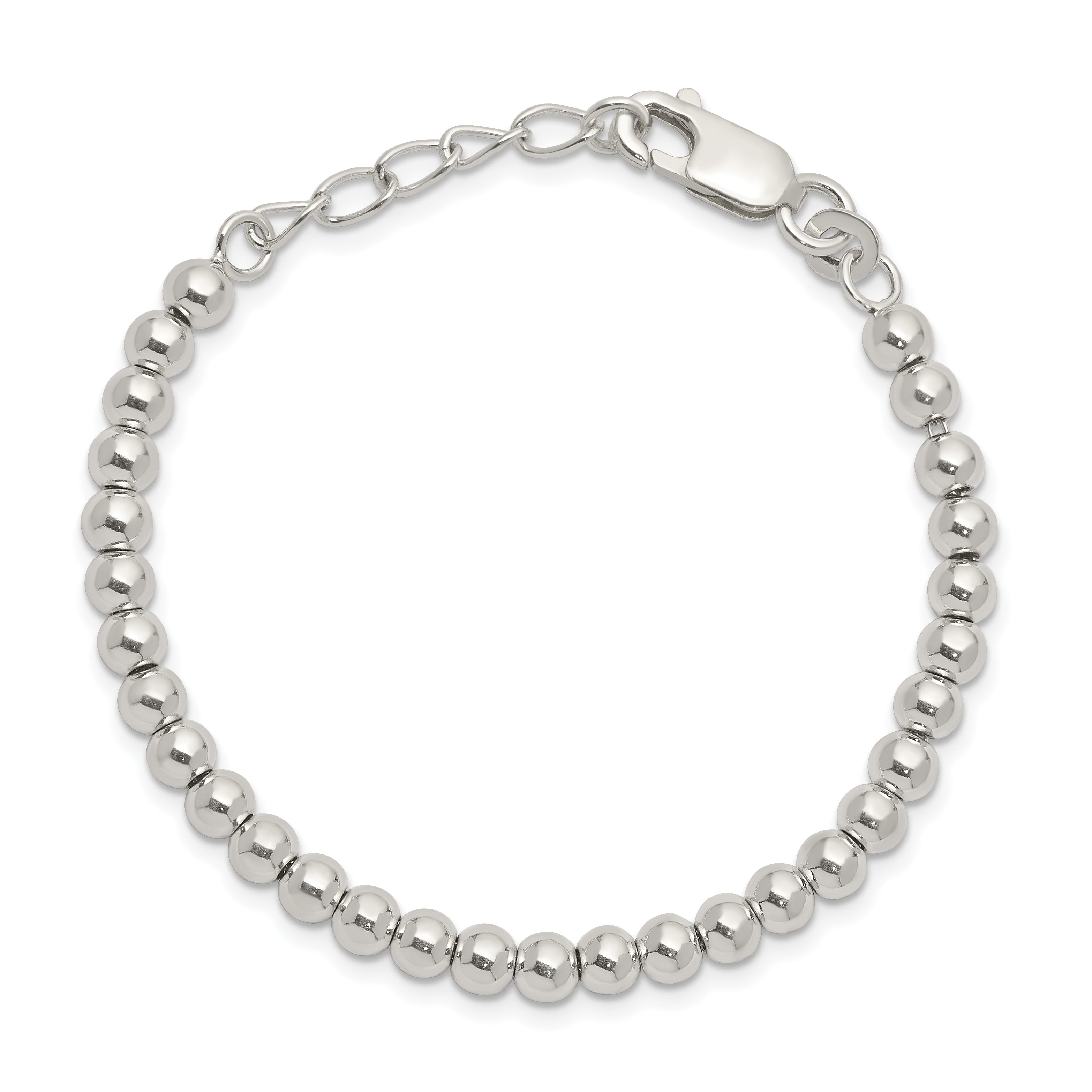 Sterling Silver Polished Beaded Chain with 1in Ext. Children's Bracelet