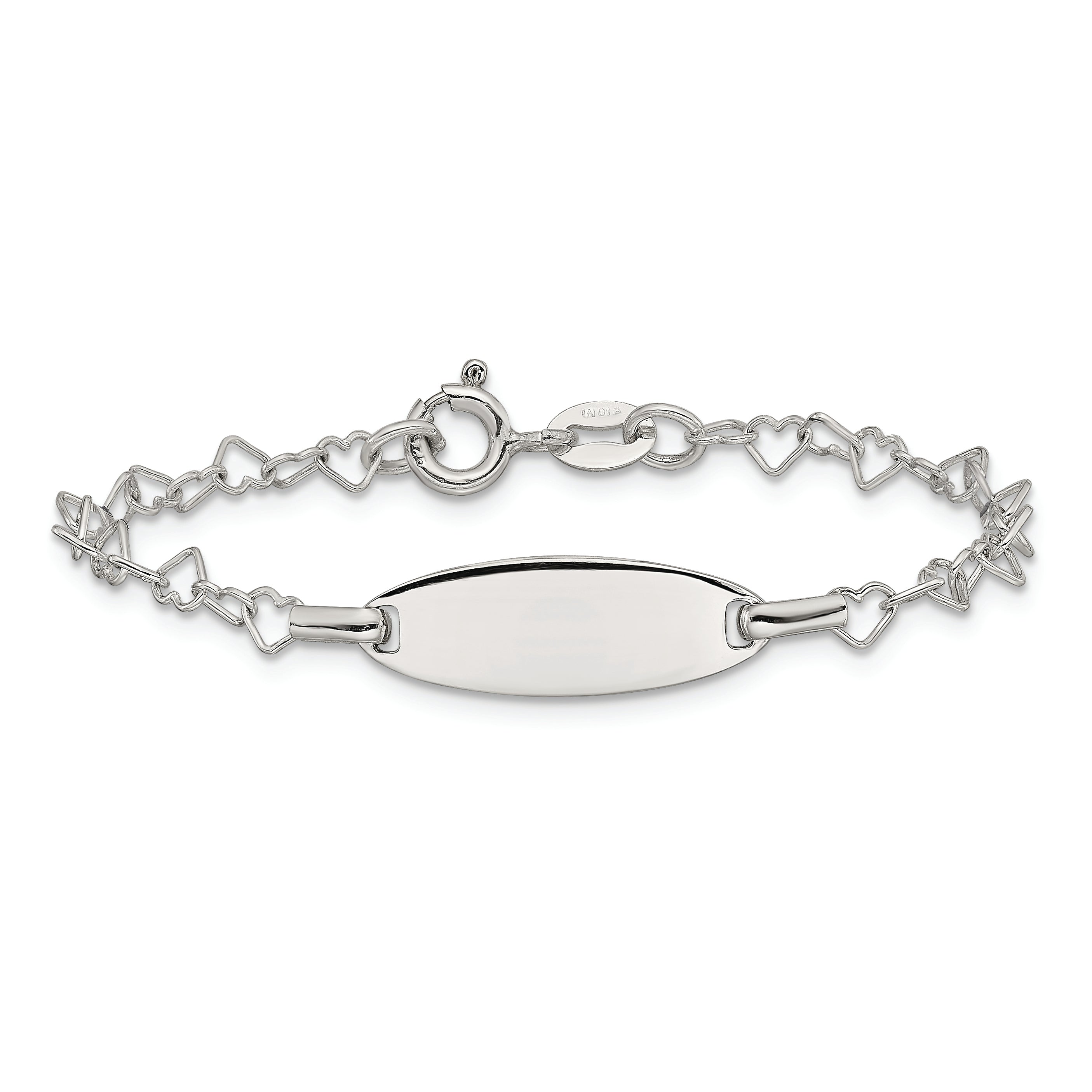 Sterling Silver Polished Engraveable Children's ID Heart Link Bracelet