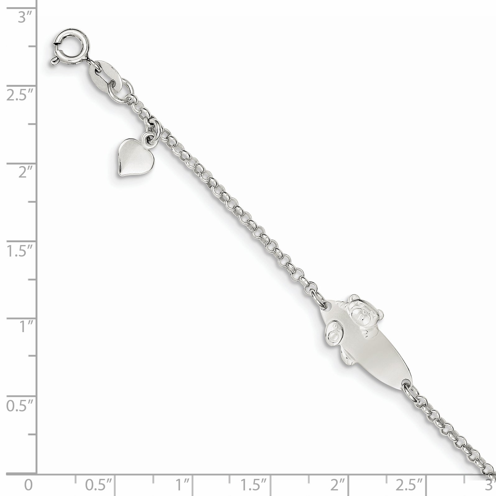 Sterling Silver Polished Childrens Teddy Bear 5in Plus 1in Ext ID Bracelet