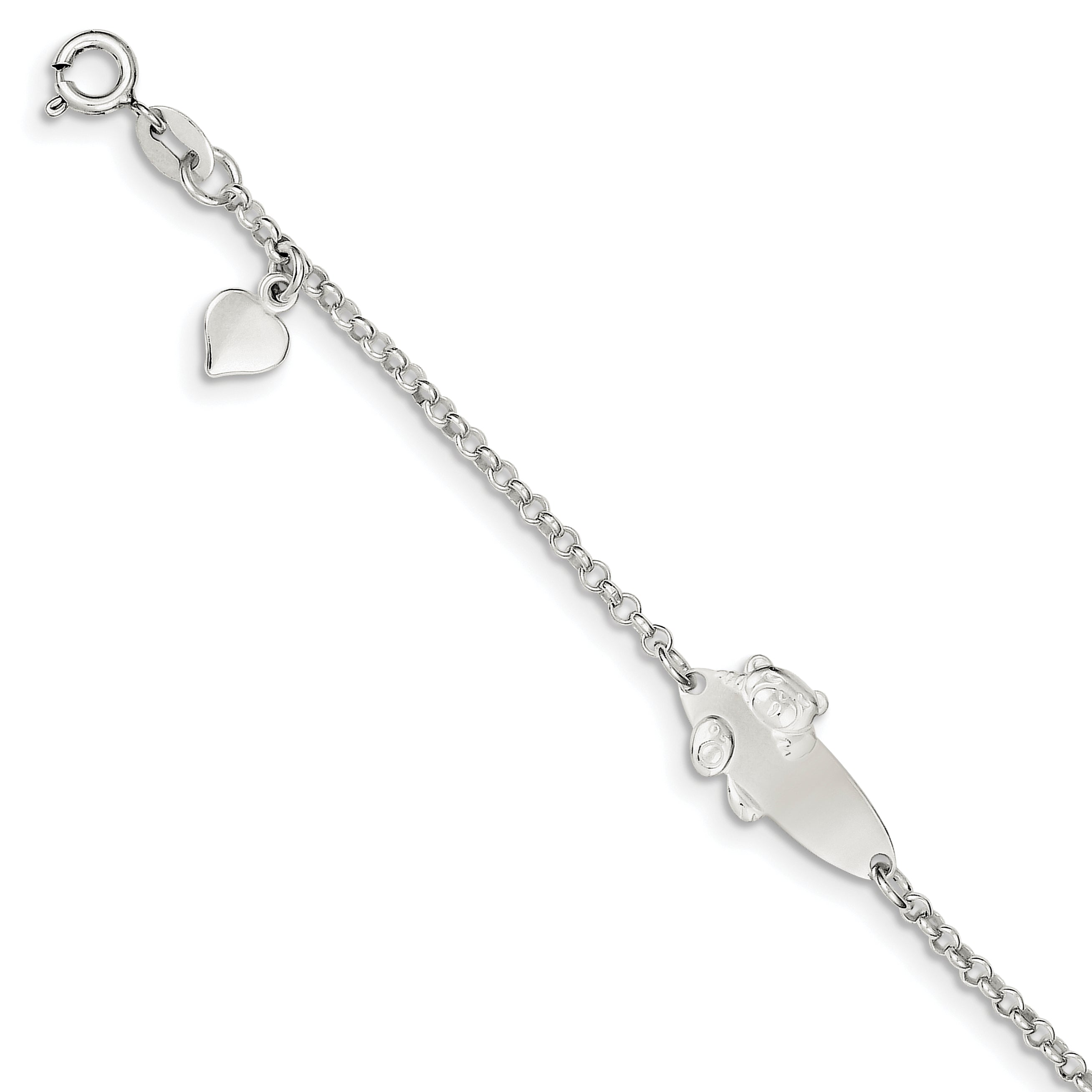 Sterling Silver Polished Childrens Teddy Bear 5in Plus 1in Ext ID Bracelet