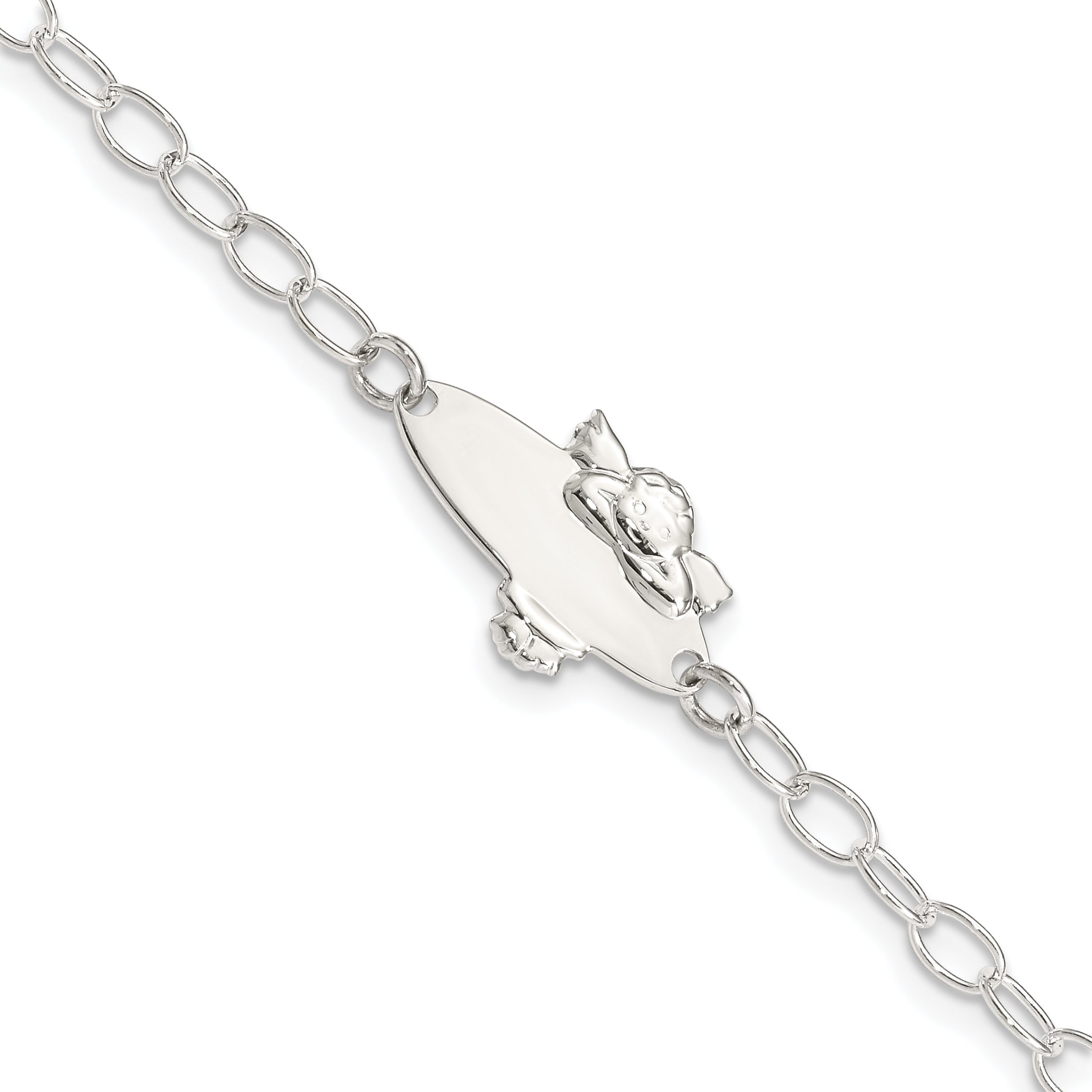 Sterling Silver Polished Angel Baby Engraveable ID Bracelet