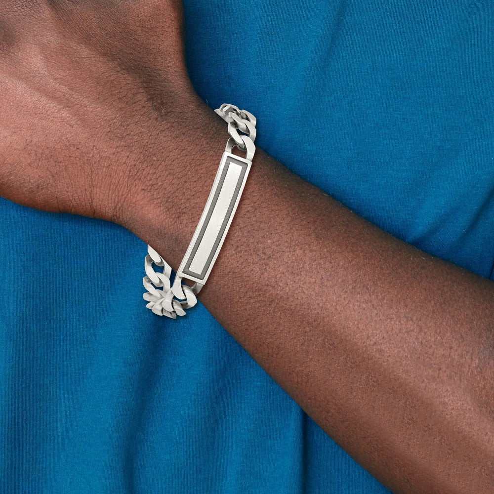 Sterling Silver Antiqued Satin Curb Link ID Bracelet