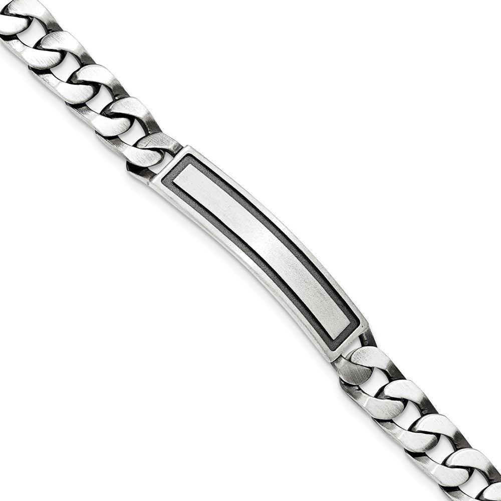 Sterling Silver Antiqued Satin Curb Link ID Bracelet