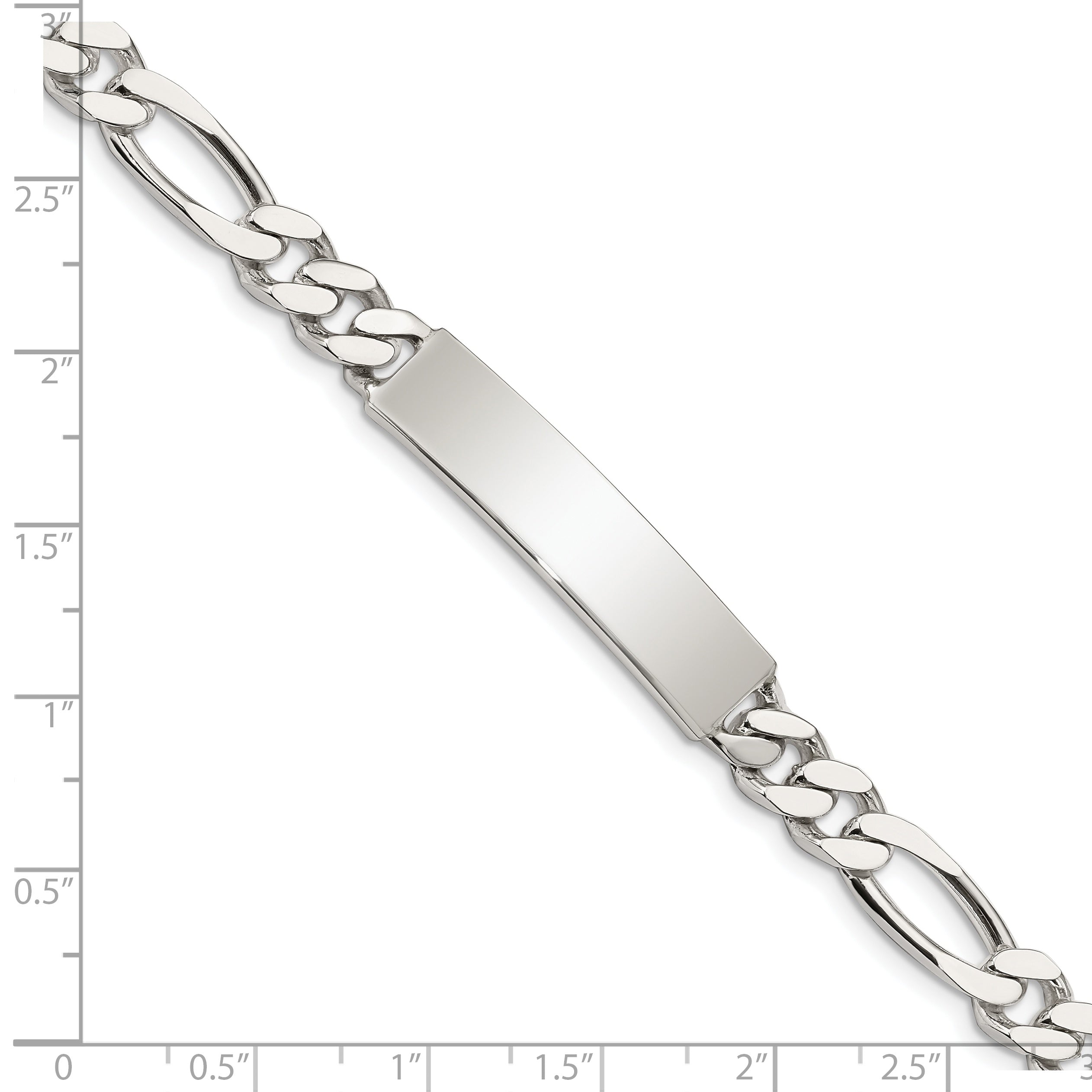 Sterling Silver Polished Engraveable Figaro Link ID Bracelet