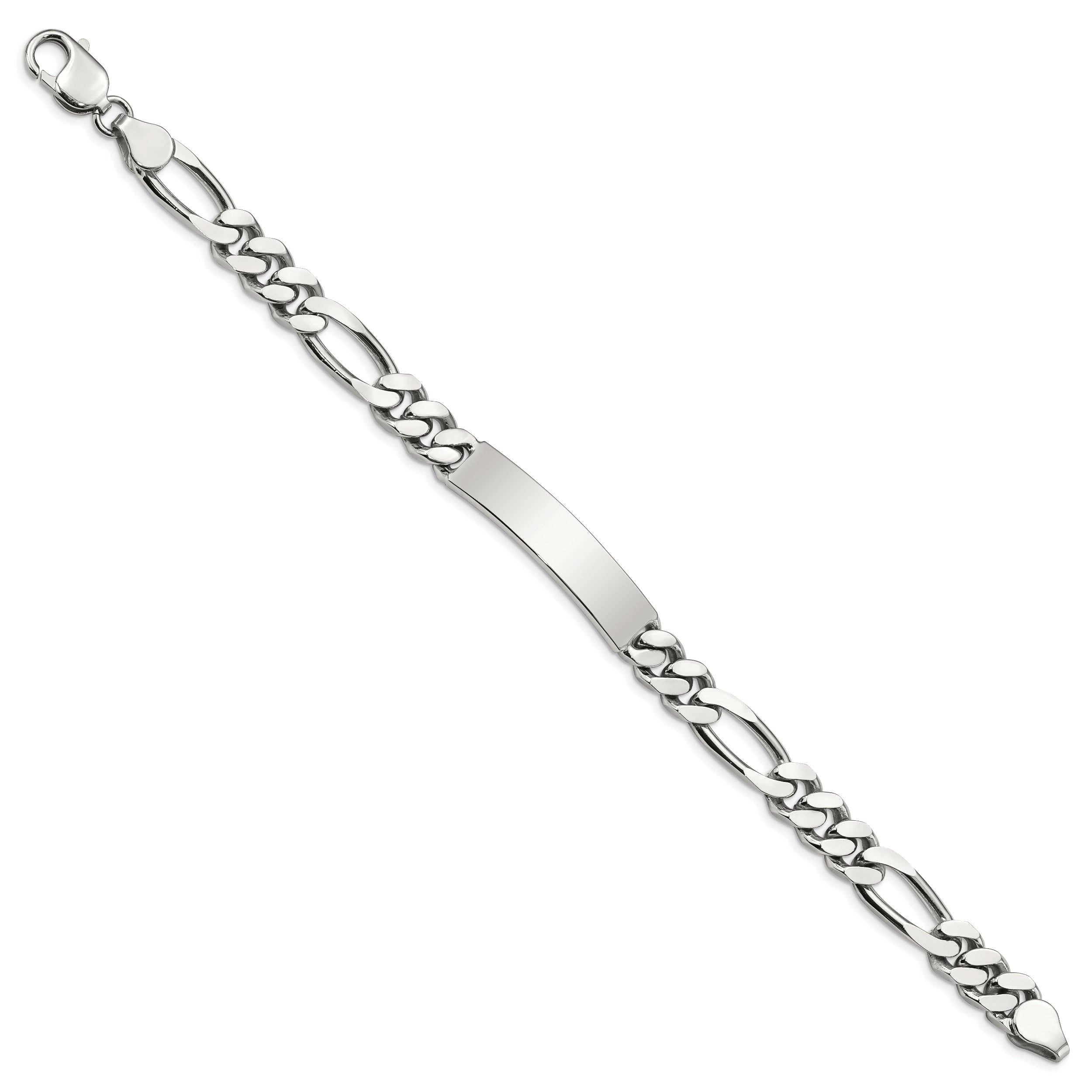 Sterling Silver Polished Engraveable Figaro Link ID Bracelet