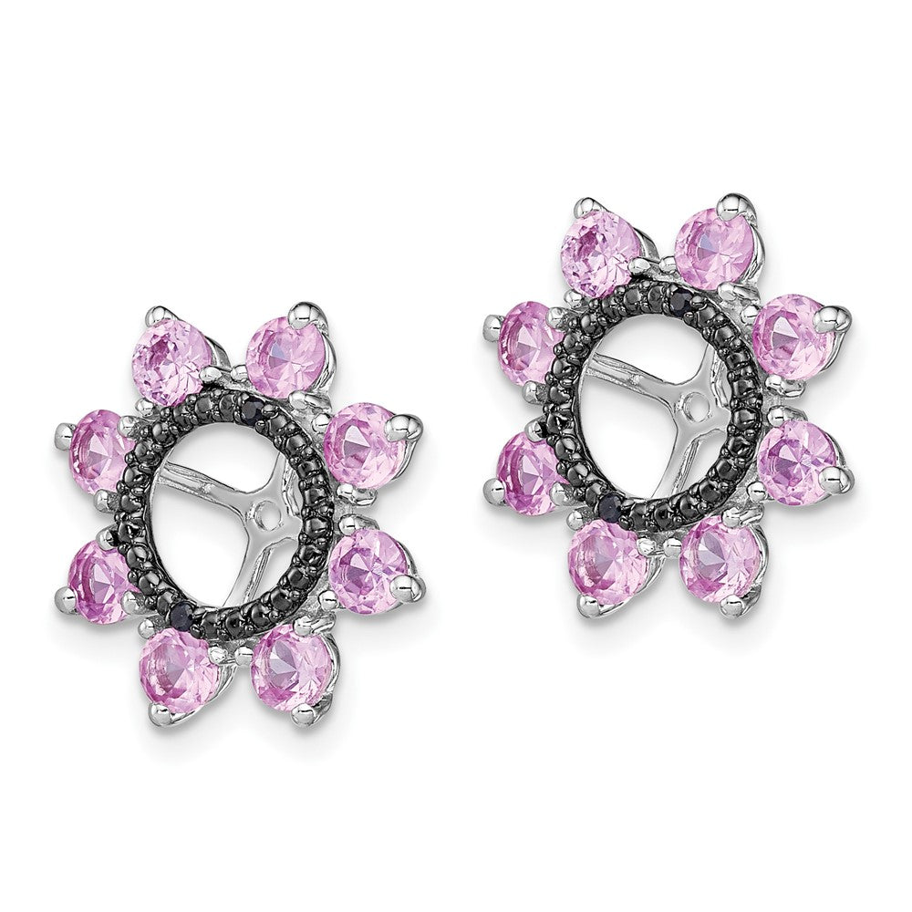 Sterling Silver Rhodium Created Pink Sapphire & Black Sapphire Earring Jack