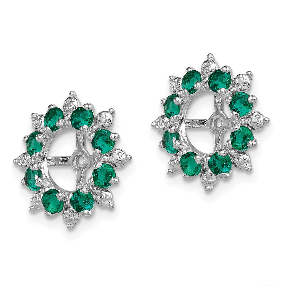 Sterling Silver Rhodium Diam. & Created Emerald Earring Jacket