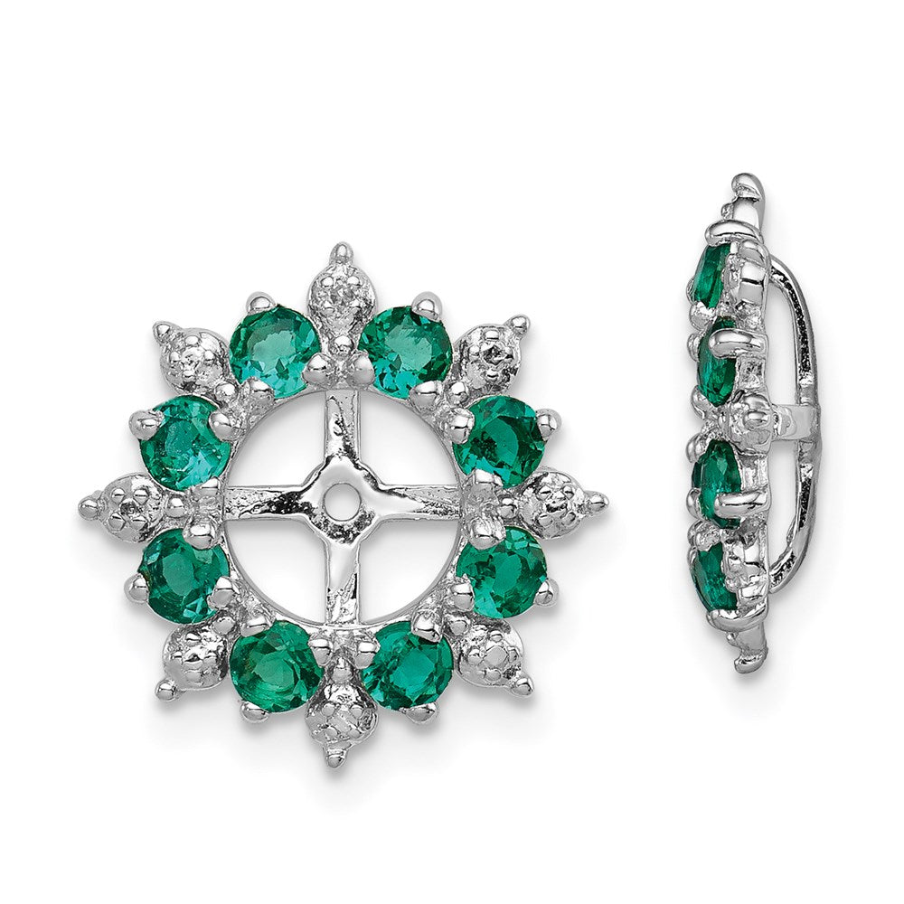 Sterling Silver Rhodium Diam. & Created Emerald Earring Jacket