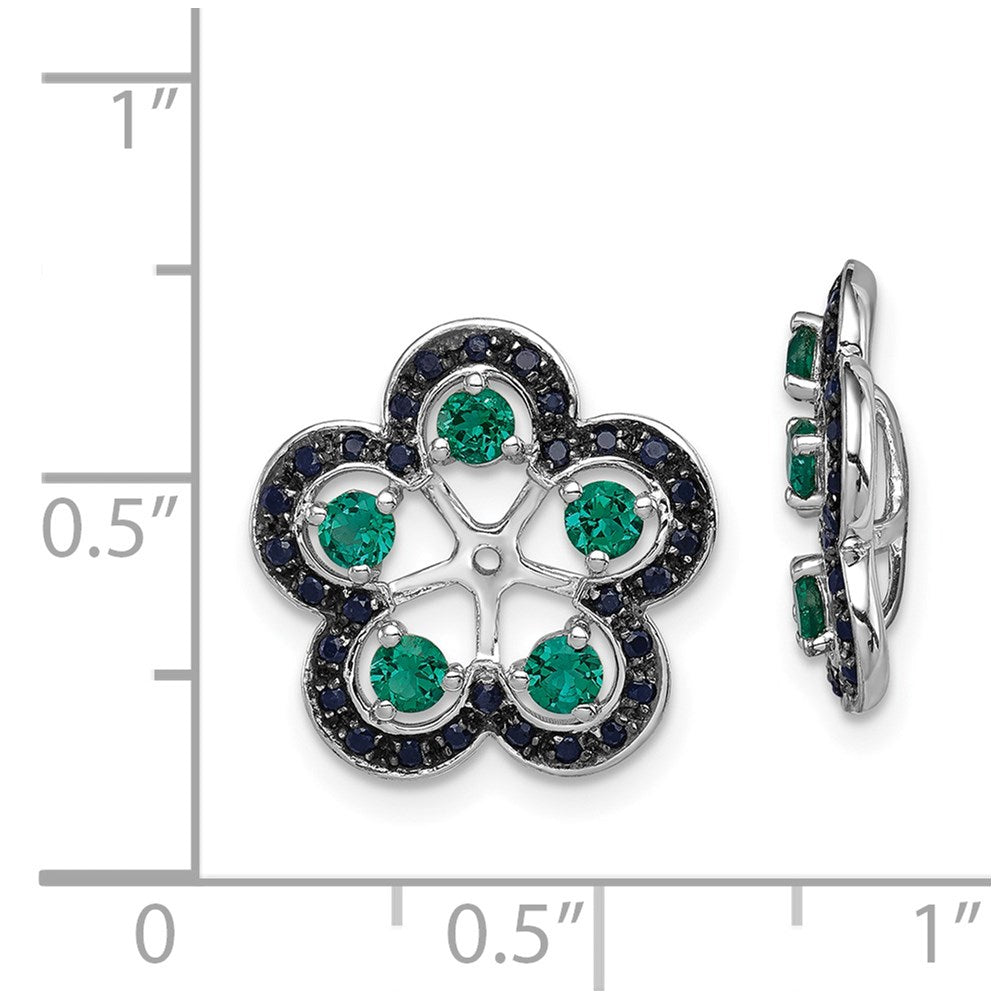 Sterling Silver Rhodium Created Emerald & Black Sapphire Earring Jacket