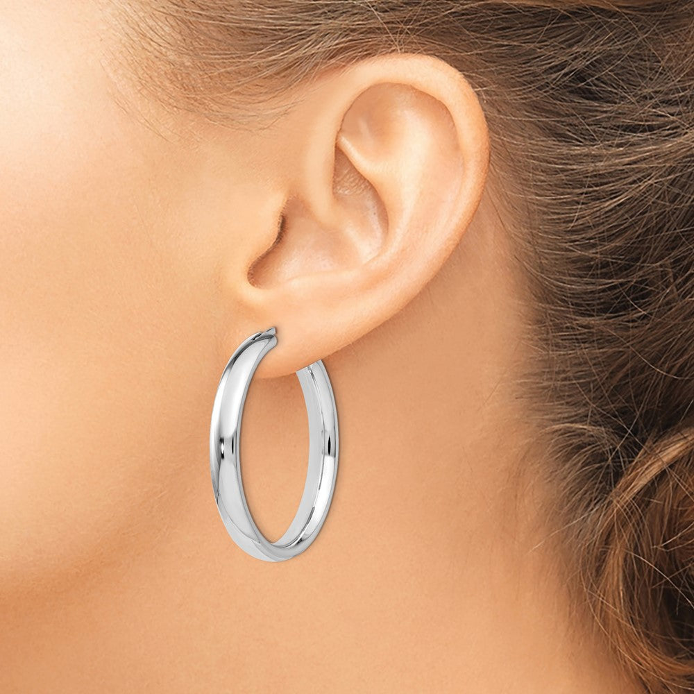 Sterling Silver Rhodium-plated 5mm Half Round Tube Earrings