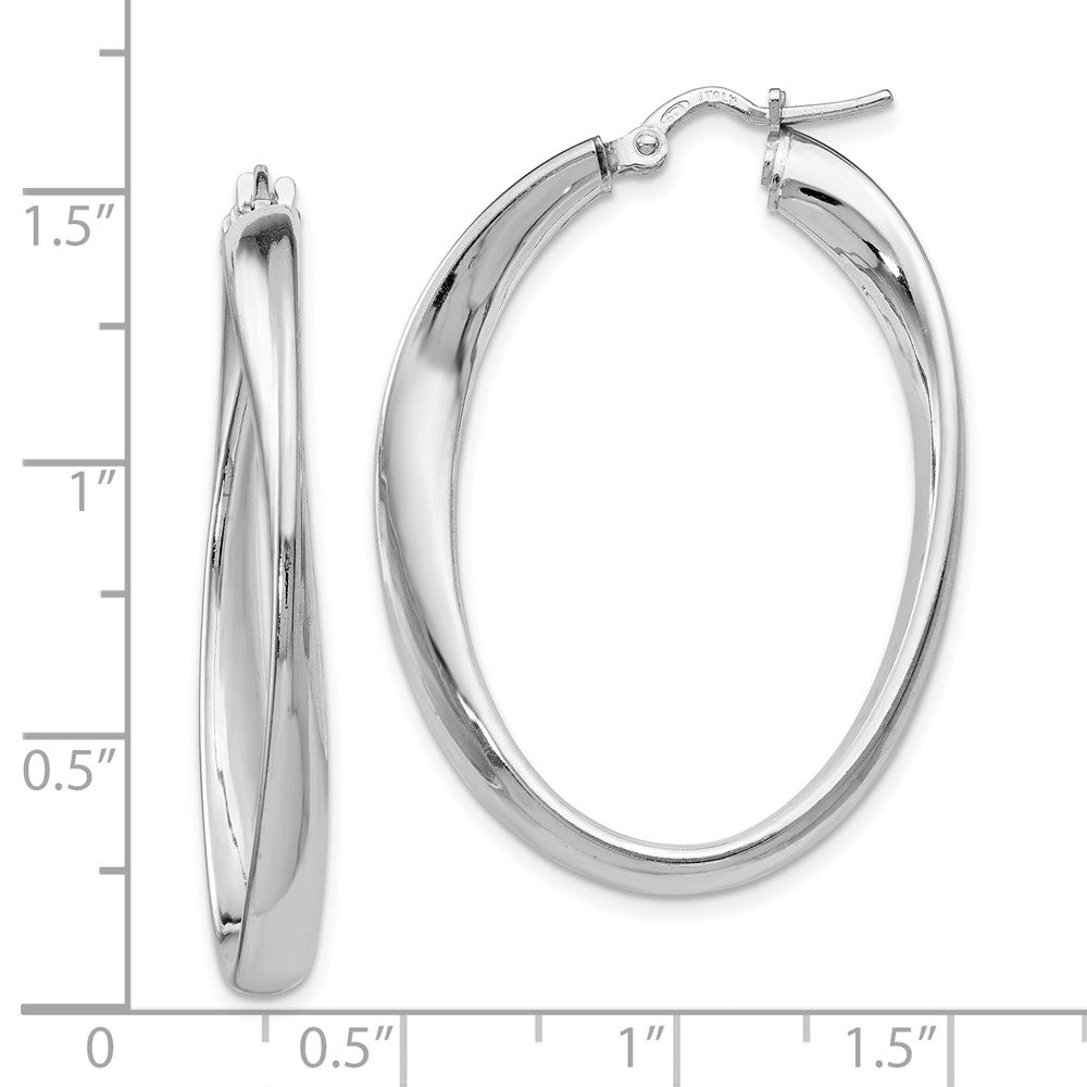 Sterling Silver Polished Twisted Oval Hoop Earrings