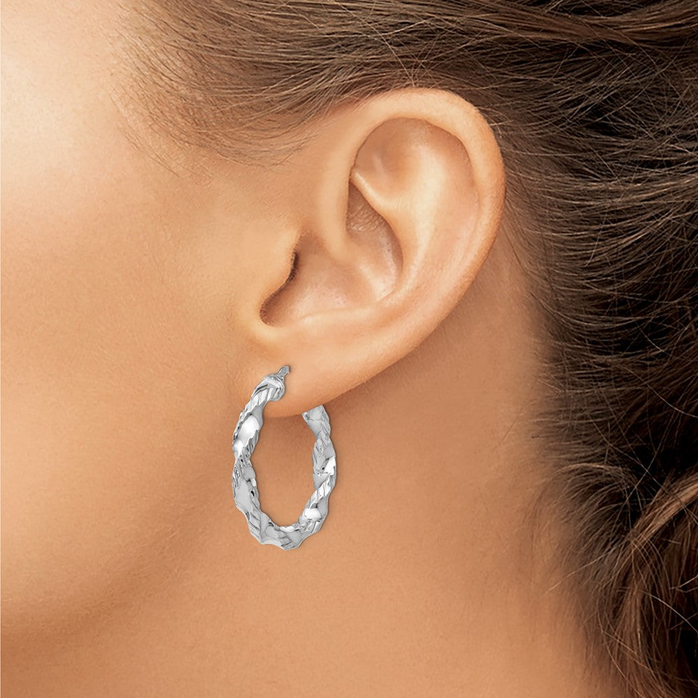 Sterling Silver Polished Twisted Hinged Hoop Earrings