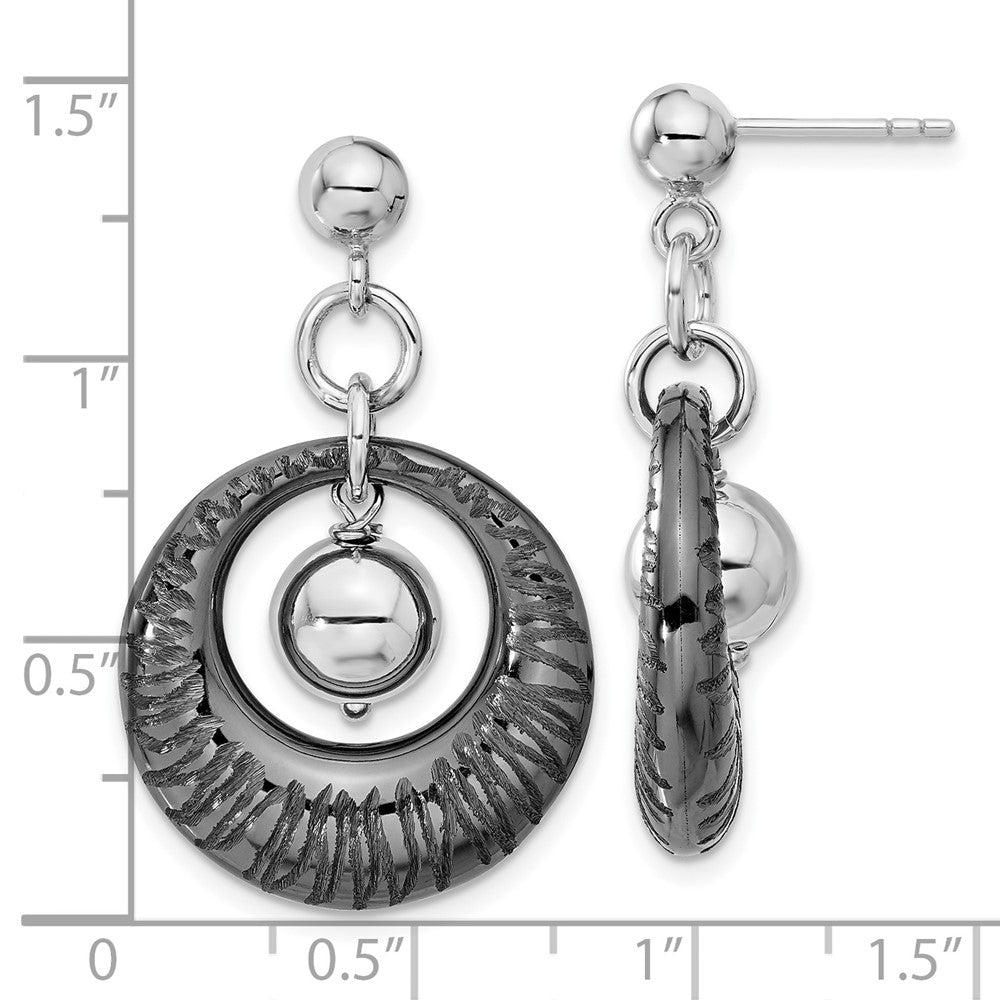 SS Ruthenium-plated Polished & Textured Dangle Earrings