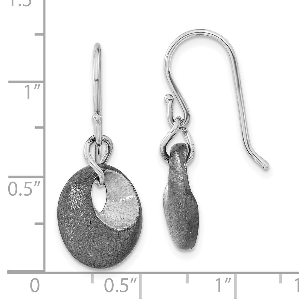 SS Ruthenium-plated Scratch Finish Oval Dangle Earrings