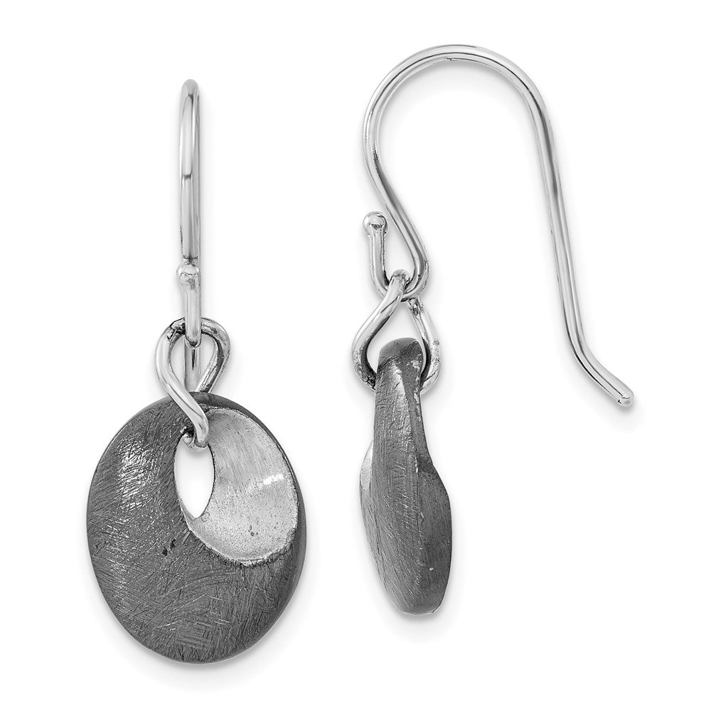 SS Ruthenium-plated Scratch Finish Oval Dangle Earrings