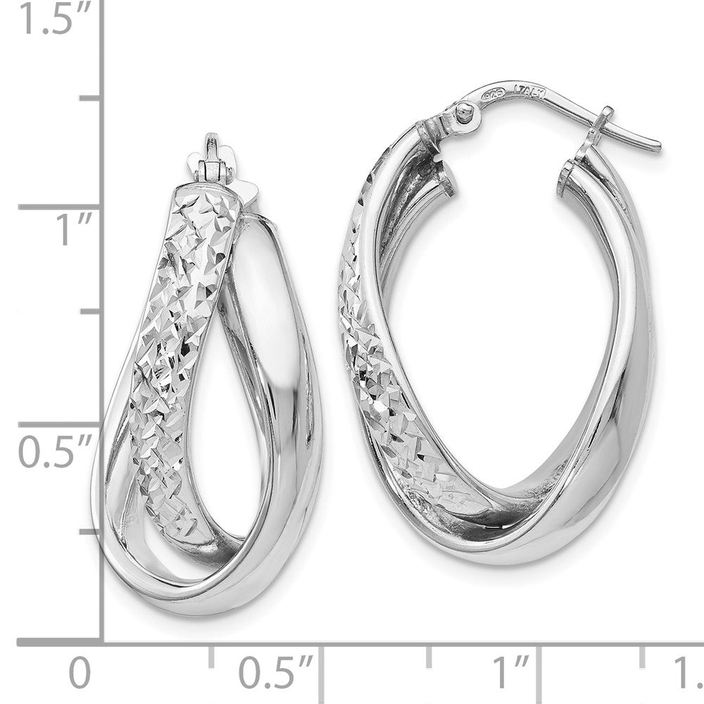 Sterling Silver Polished and Textured Fancy Hoop Earrings