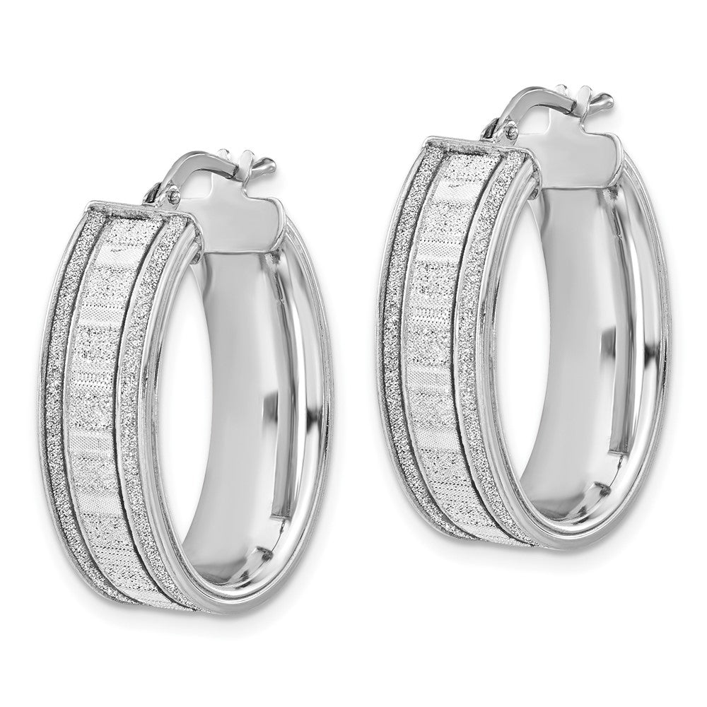 Sterling Silver Polished Glitter Infused Oval Hoop Earrings