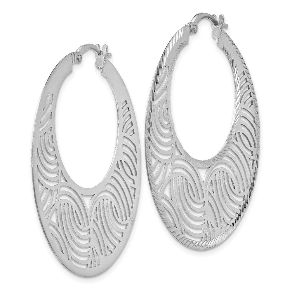 Sterling Silver Rhodium-plated Fancy Polished Cut-out Hoop Earring