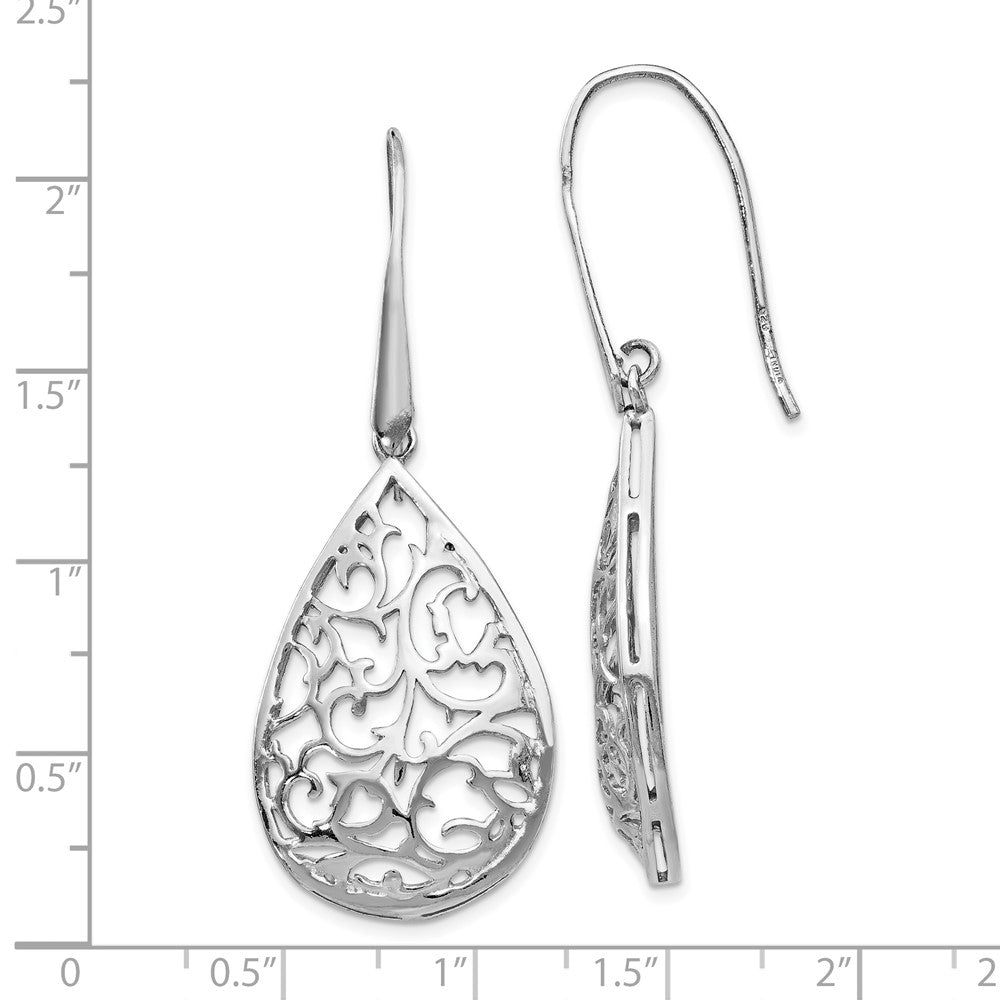 Sterling Silver Rhod-pltd Polished Cut-out Teardrop Dangle Earring