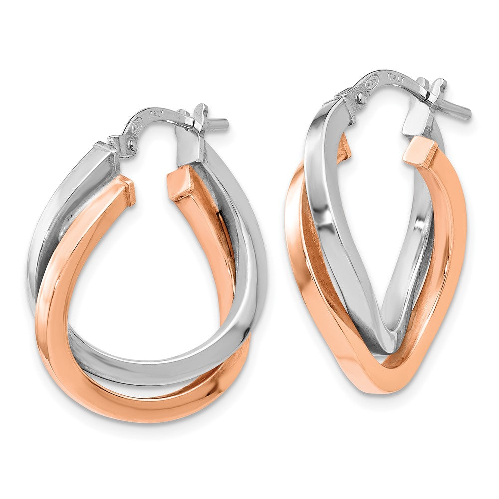 Sterling Silver Rose-tone Polished Hoop Earrings