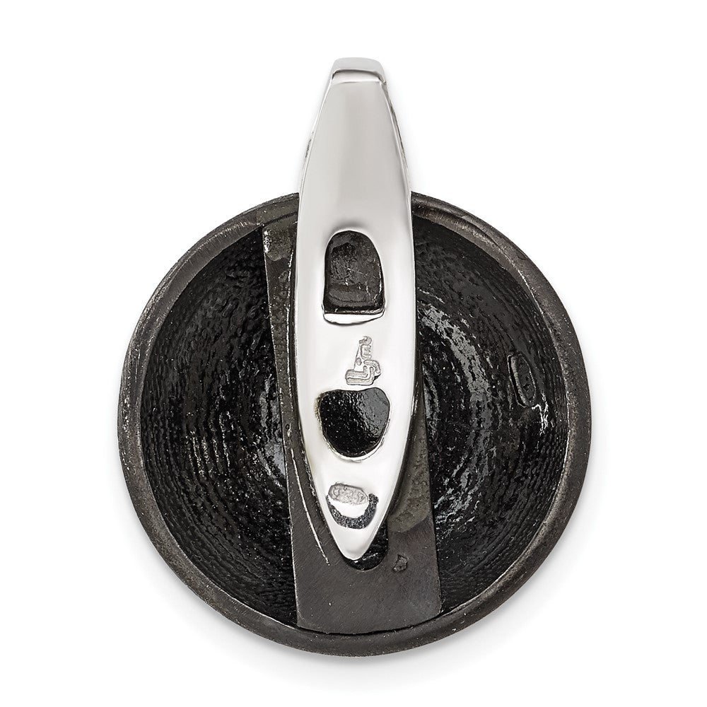 Sterling Silver & Ruthenium Polished & Brushed Circle Pendant