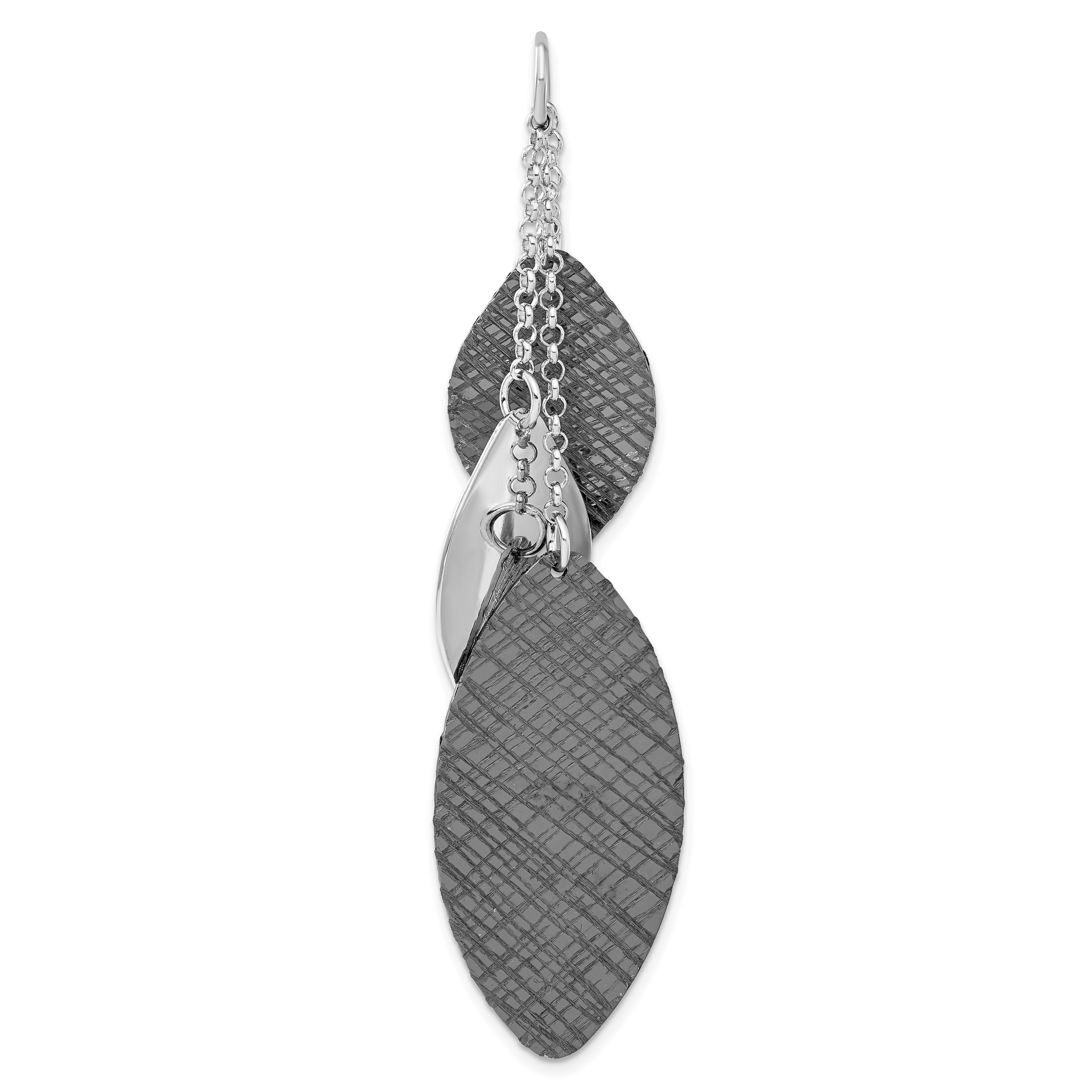 Sterling Silver Ruthenium-plated Polished & Textured Pendant