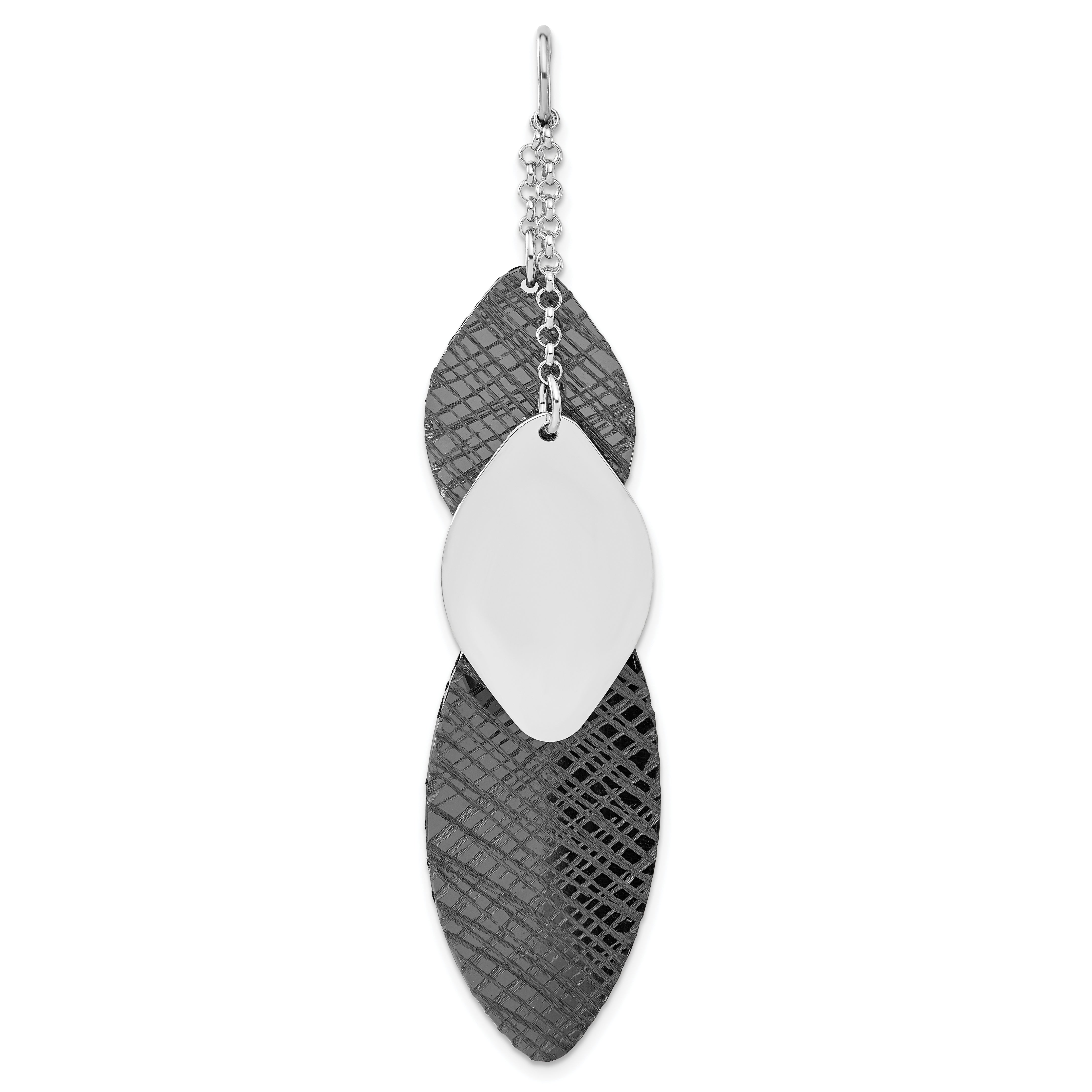 Sterling Silver Ruthenium-plated Polished & Textured Pendant