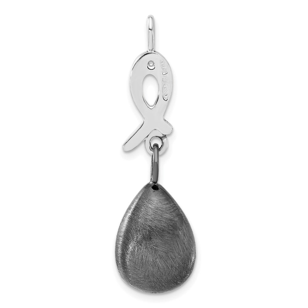 SS Ruthenium-plated Polished & Scratch Finish Teardrop Pendant