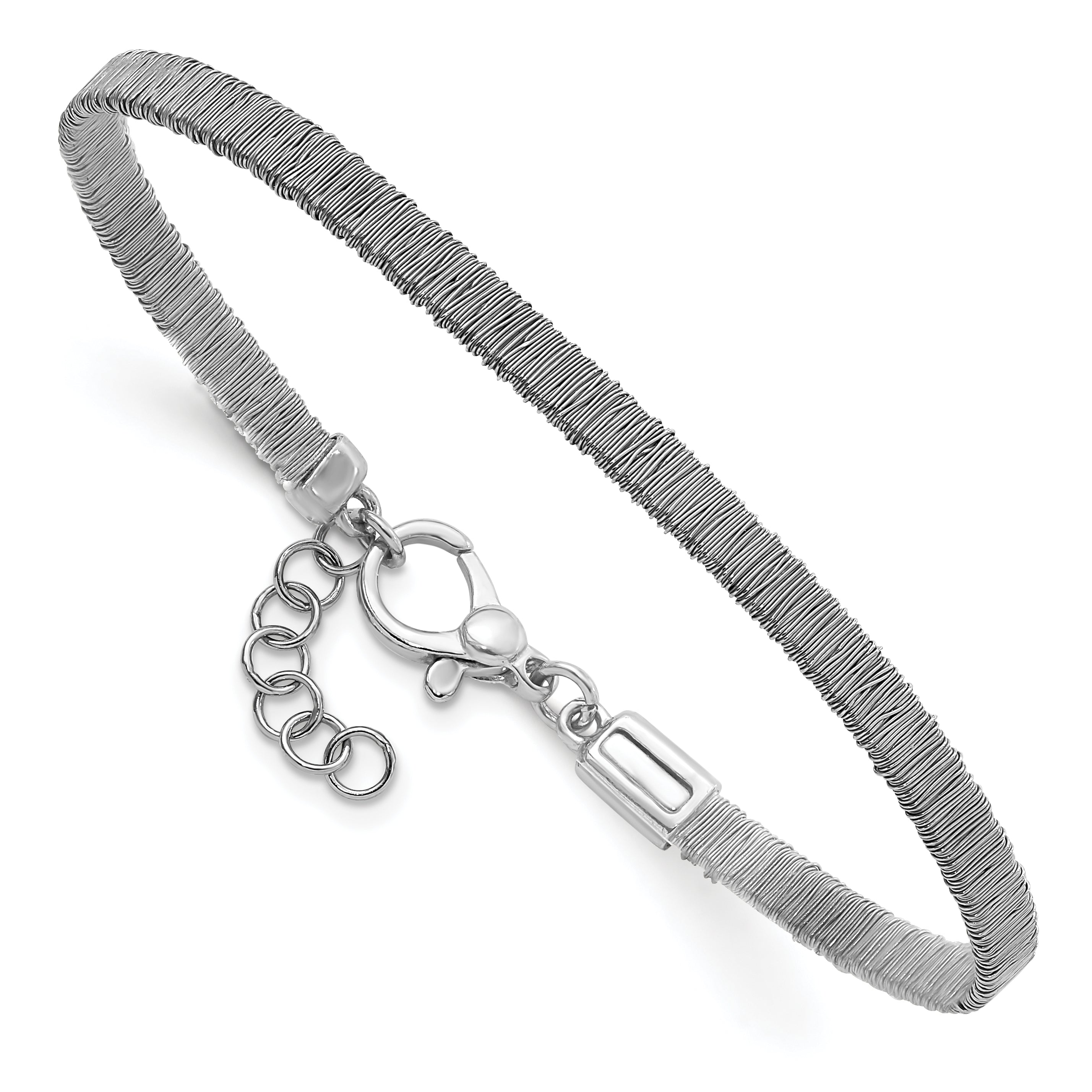Sterling Silver Polished Wire Wrapped w/1in ext Bracelet