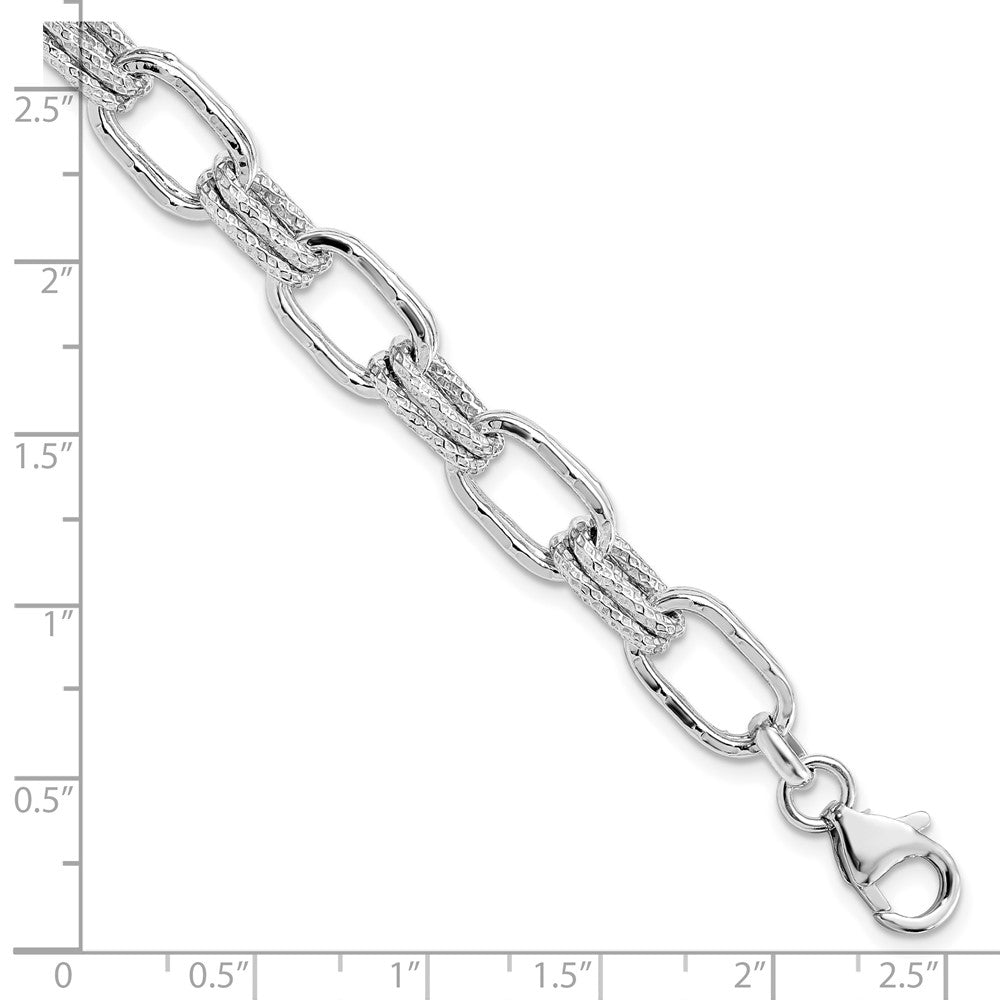 Sterling Silver Rhodium-plated Polished and Textured Link Bracelet