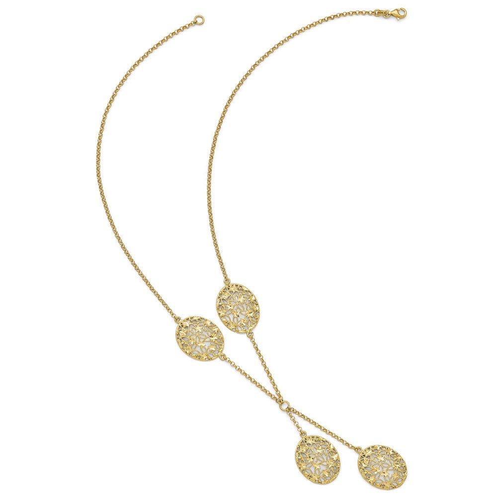 Sterling Silver Gold-tone Filigree & D/C Oval Fancy Drop Necklace